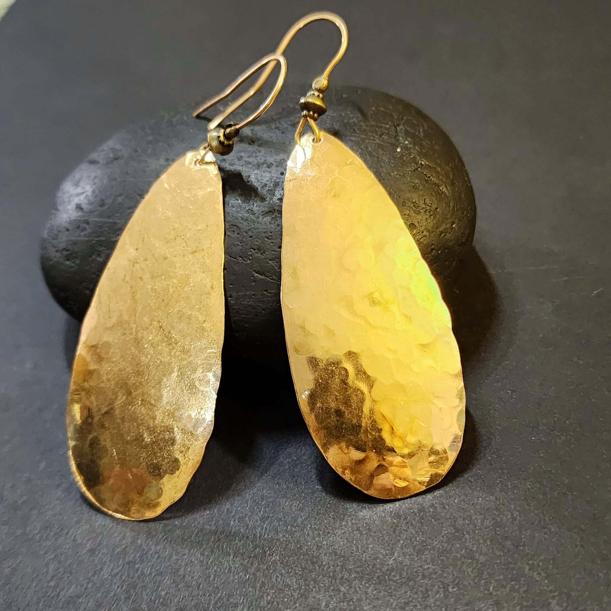 Large 3 Inch Hammered Brass Teardrop Earrings