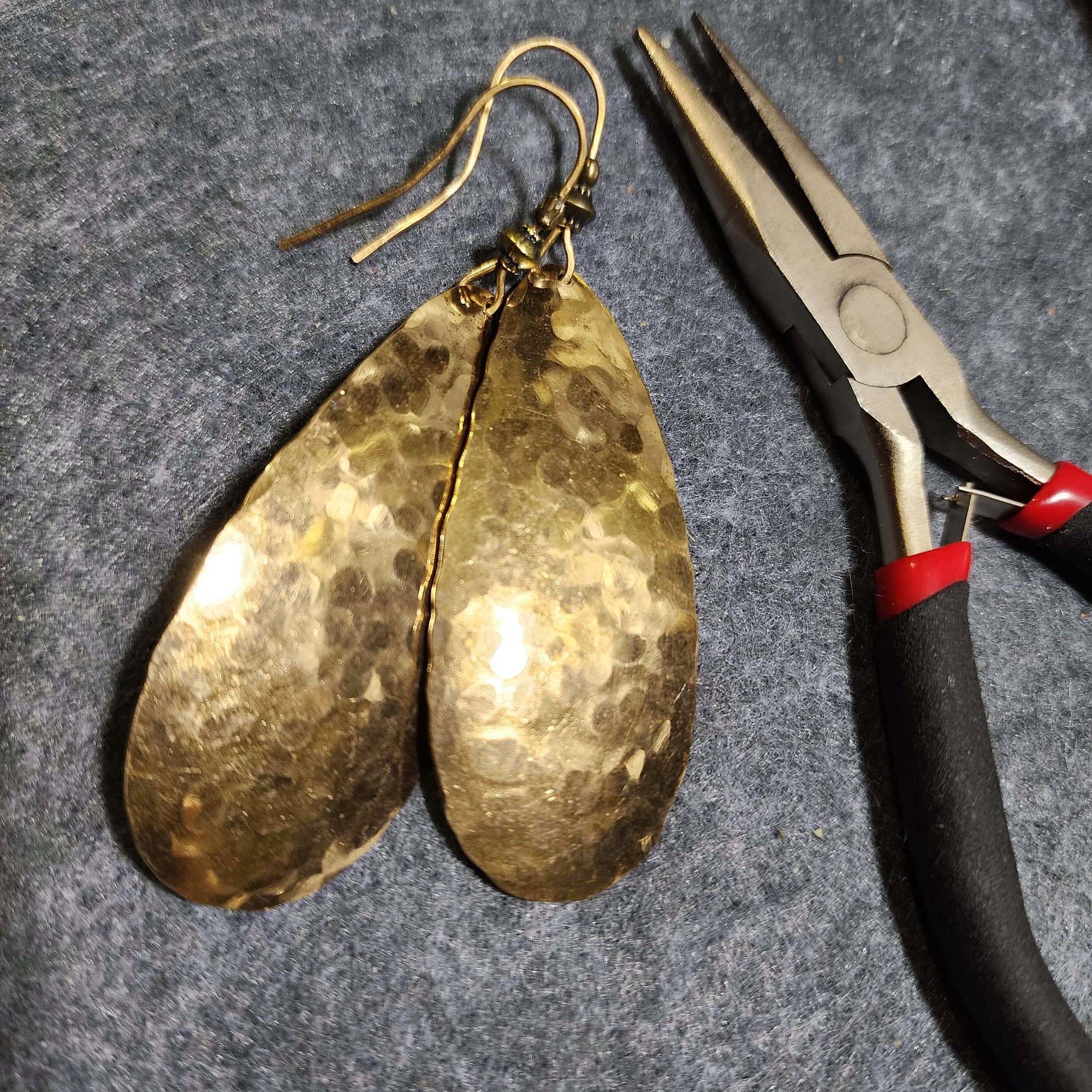 Large 3 Inch Hammered Brass Teardrop Earrings