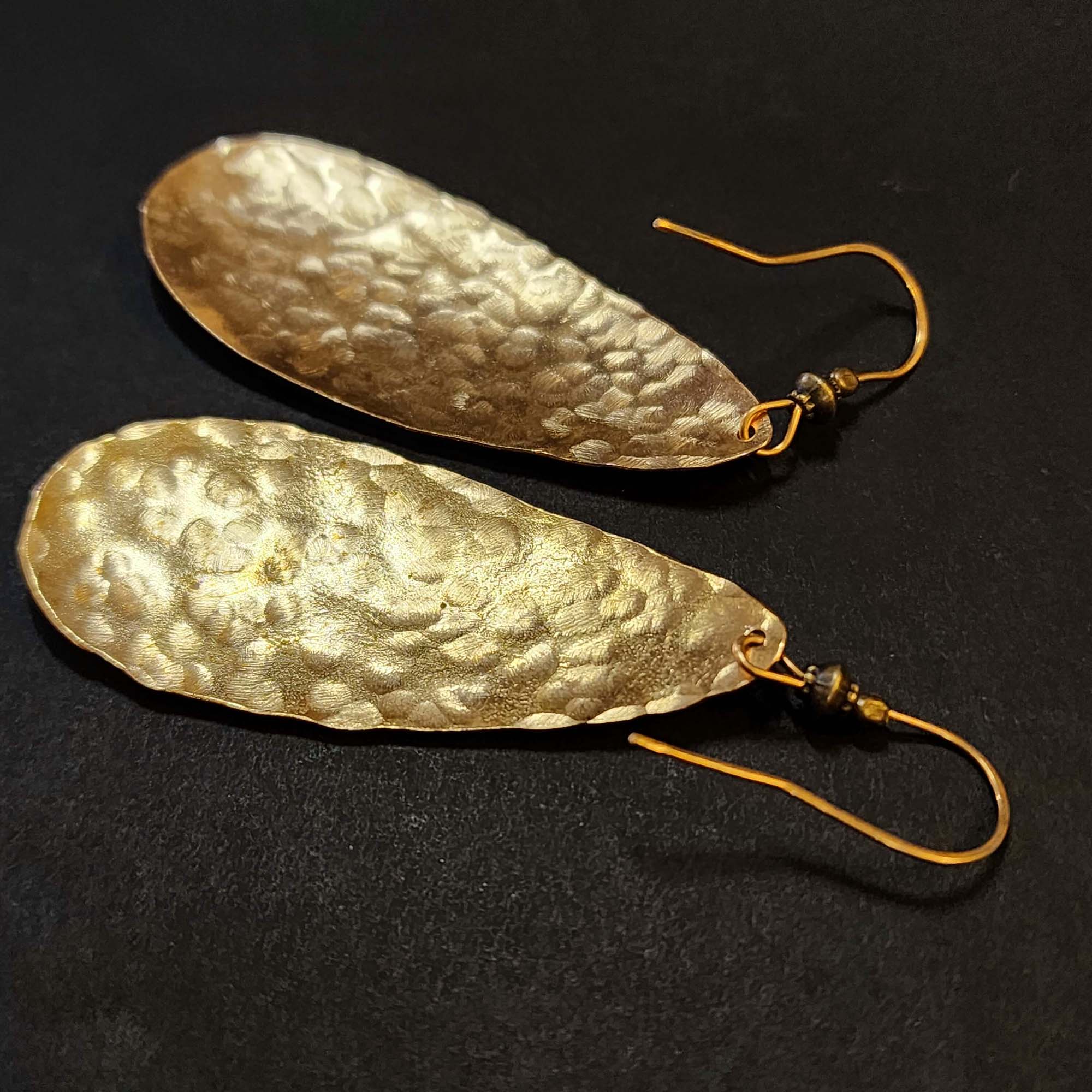 Large 3 Inch Hammered Brass Teardrop Earrings