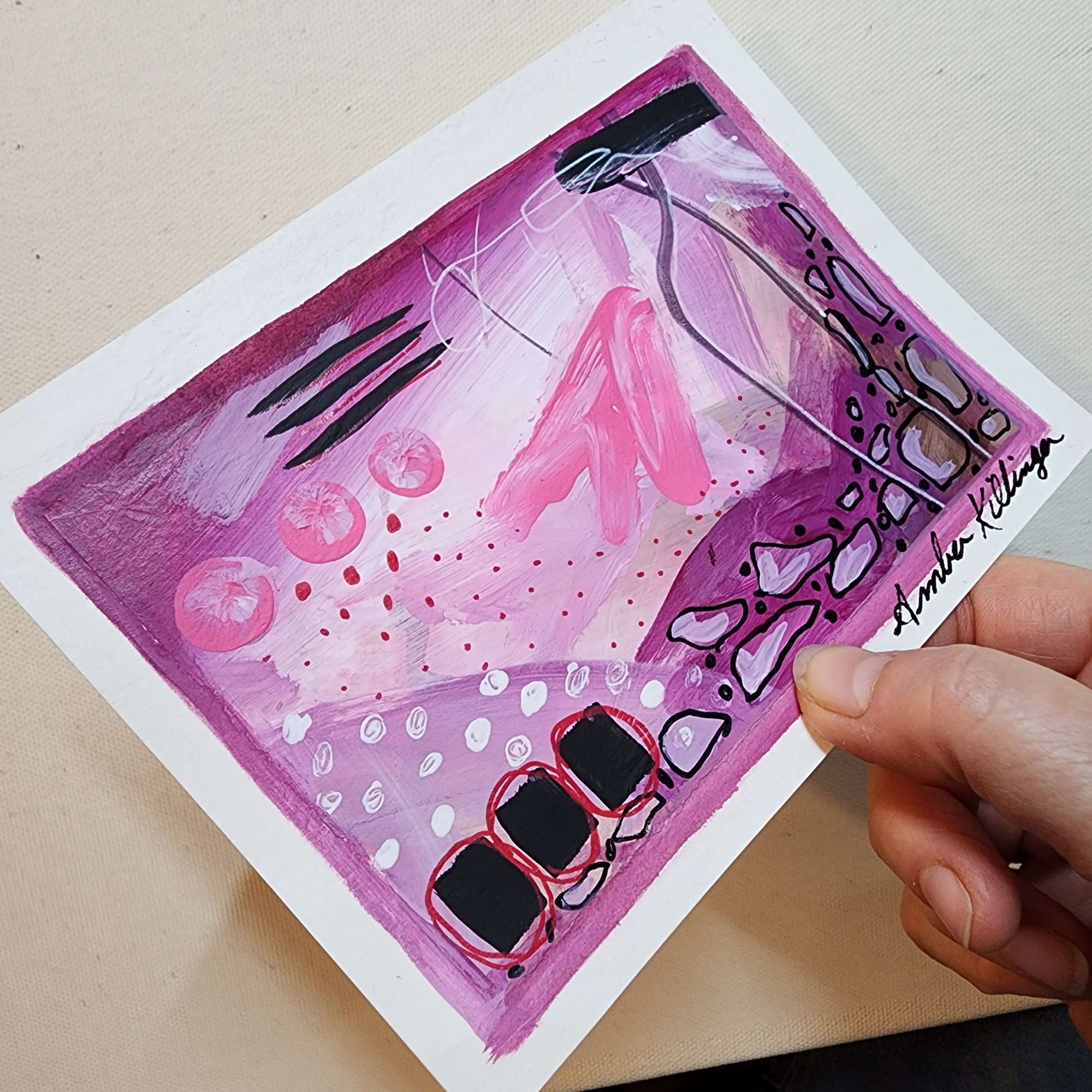 Whimsical Melody 3 - Original Abstract Art on Paper 6x4.5 inches