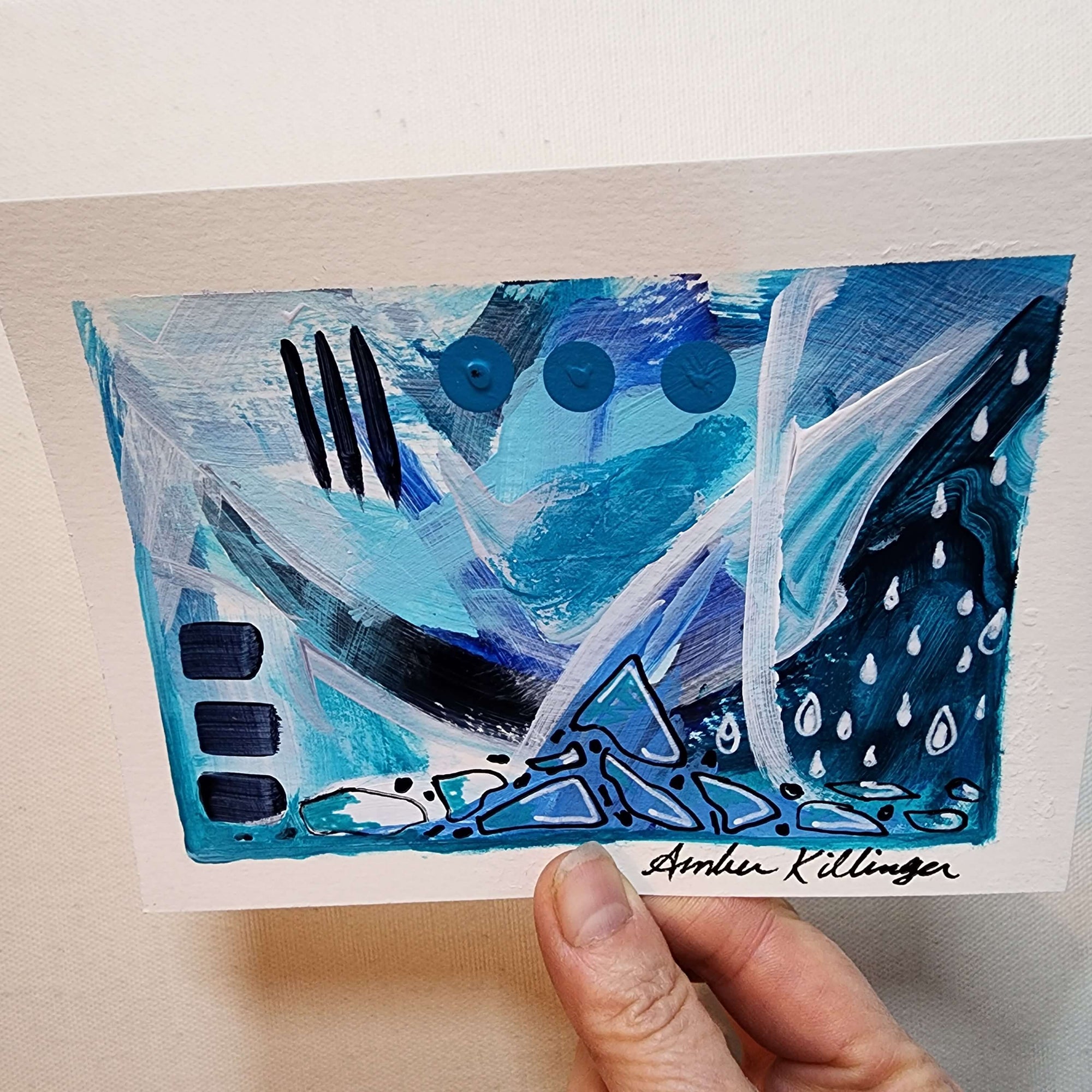 Rainy Days 1 - Original Abstract Art on Paper 6x4.5 inches