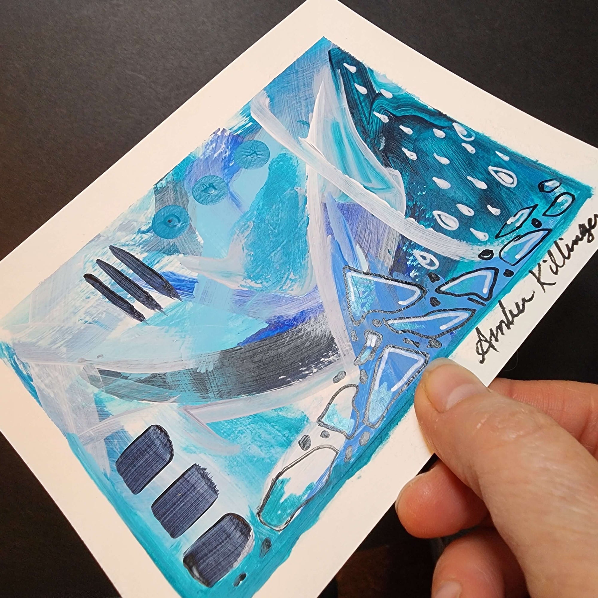 Rainy Days 1 - Original Abstract Art on Paper 6x4.5 inches