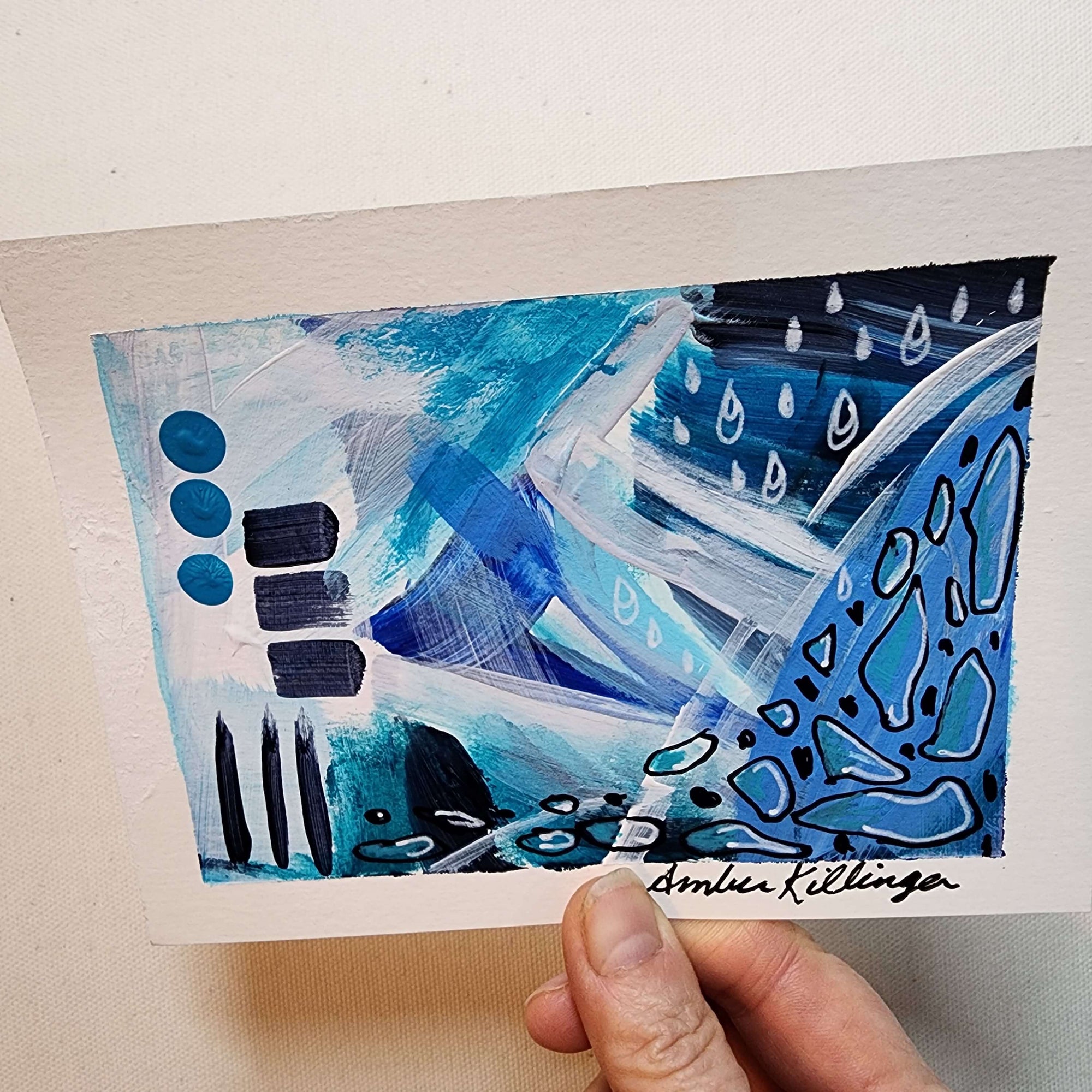 Rainy Days 2 - Original Abstract Art on Paper 6x4.5 inches