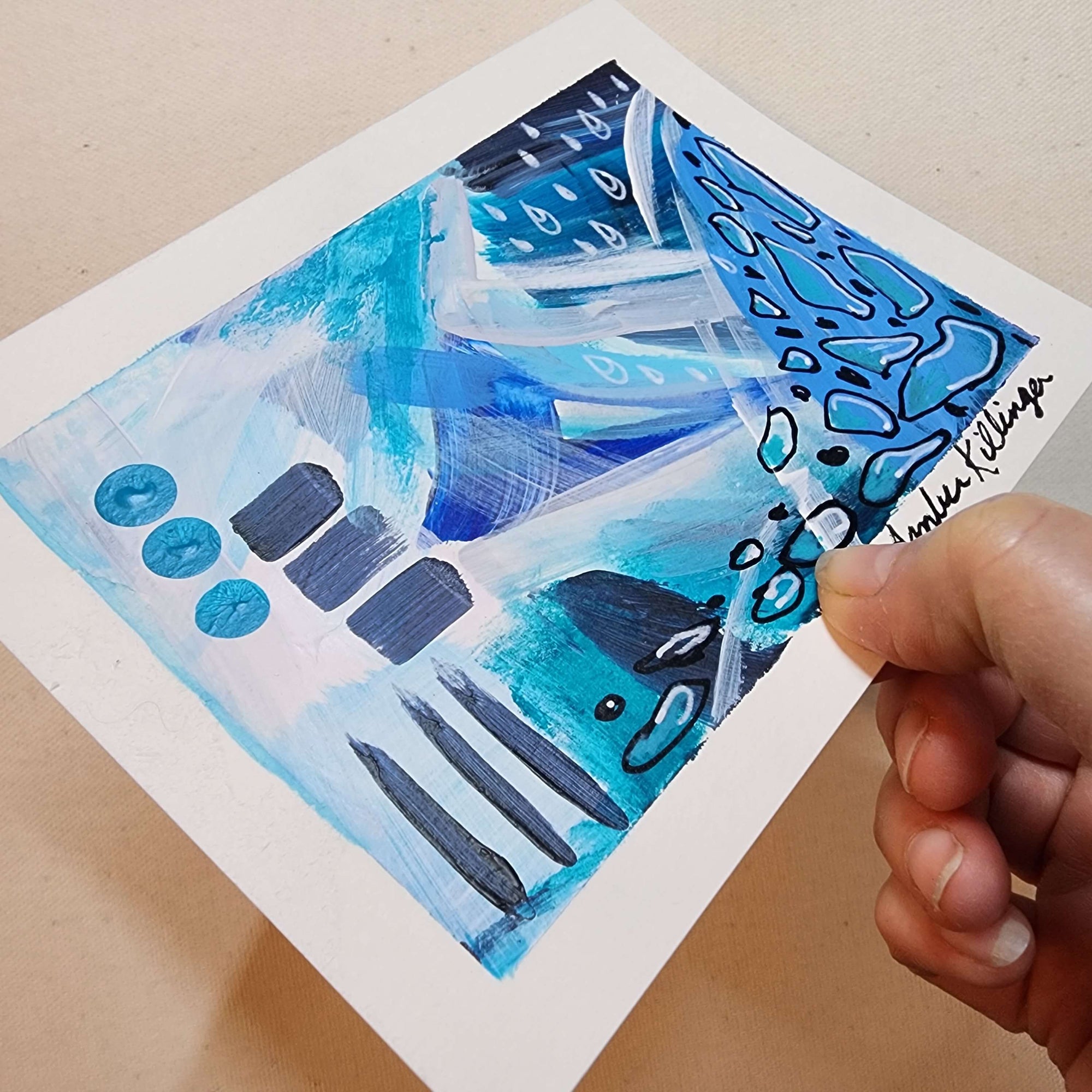 Rainy Days 2 - Original Abstract Art on Paper 6x4.5 inches