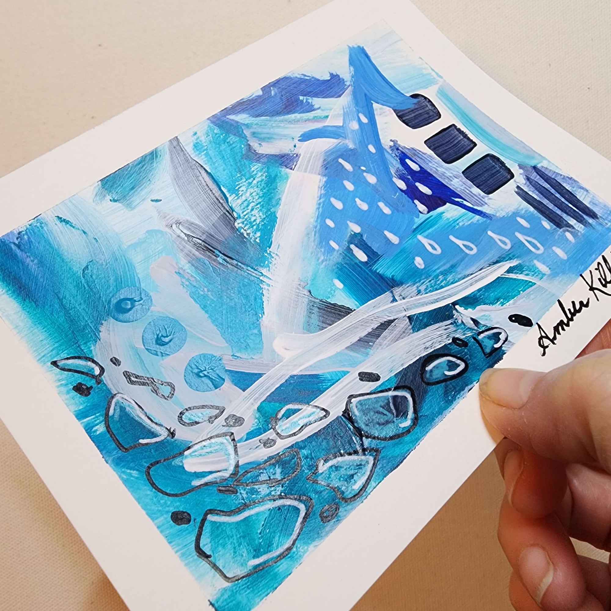 Rainy Days 3 - Original Abstract Art on Paper 6x4.5 inches