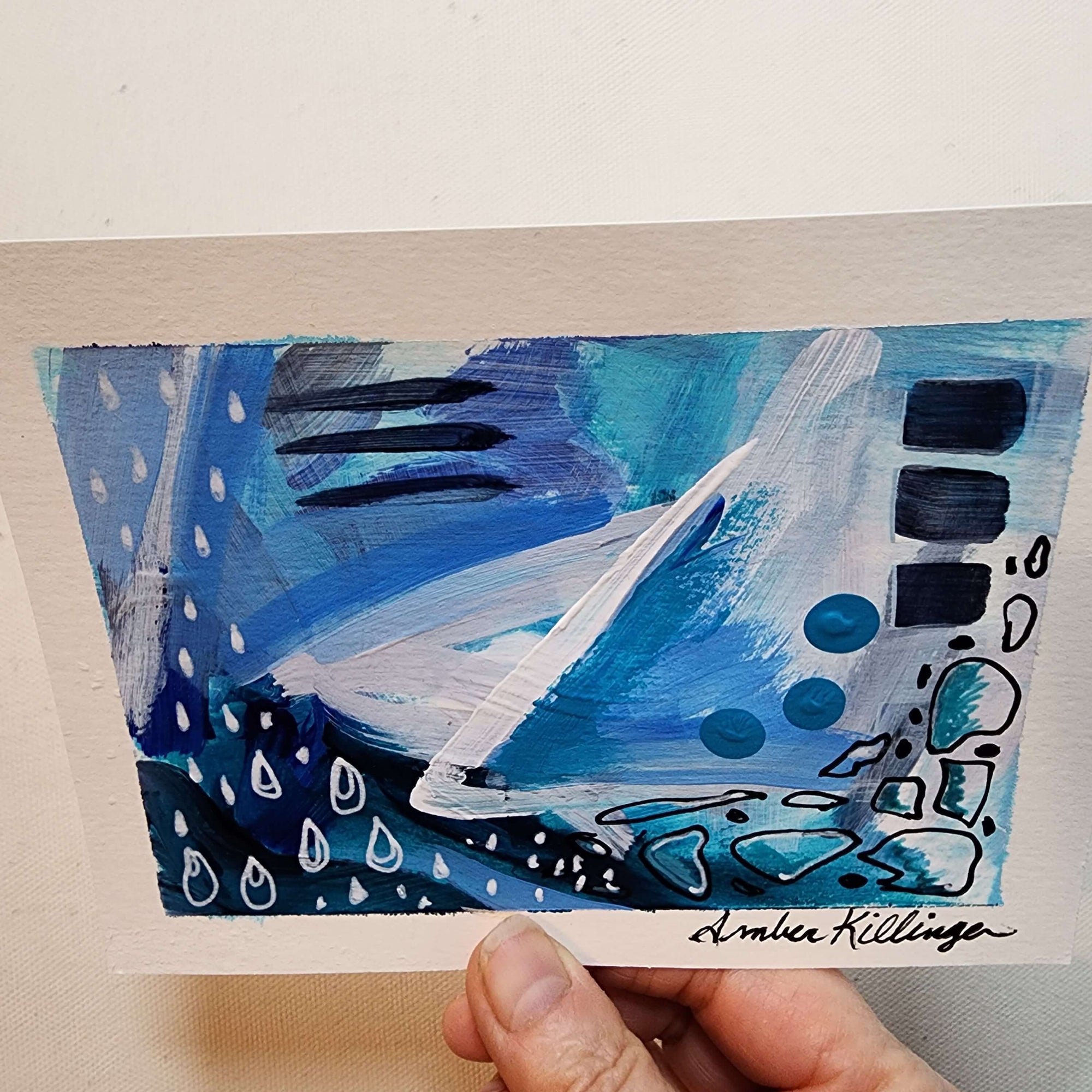 Rainy Days 4 - Original Abstract Art on Paper 6x4.5 inches