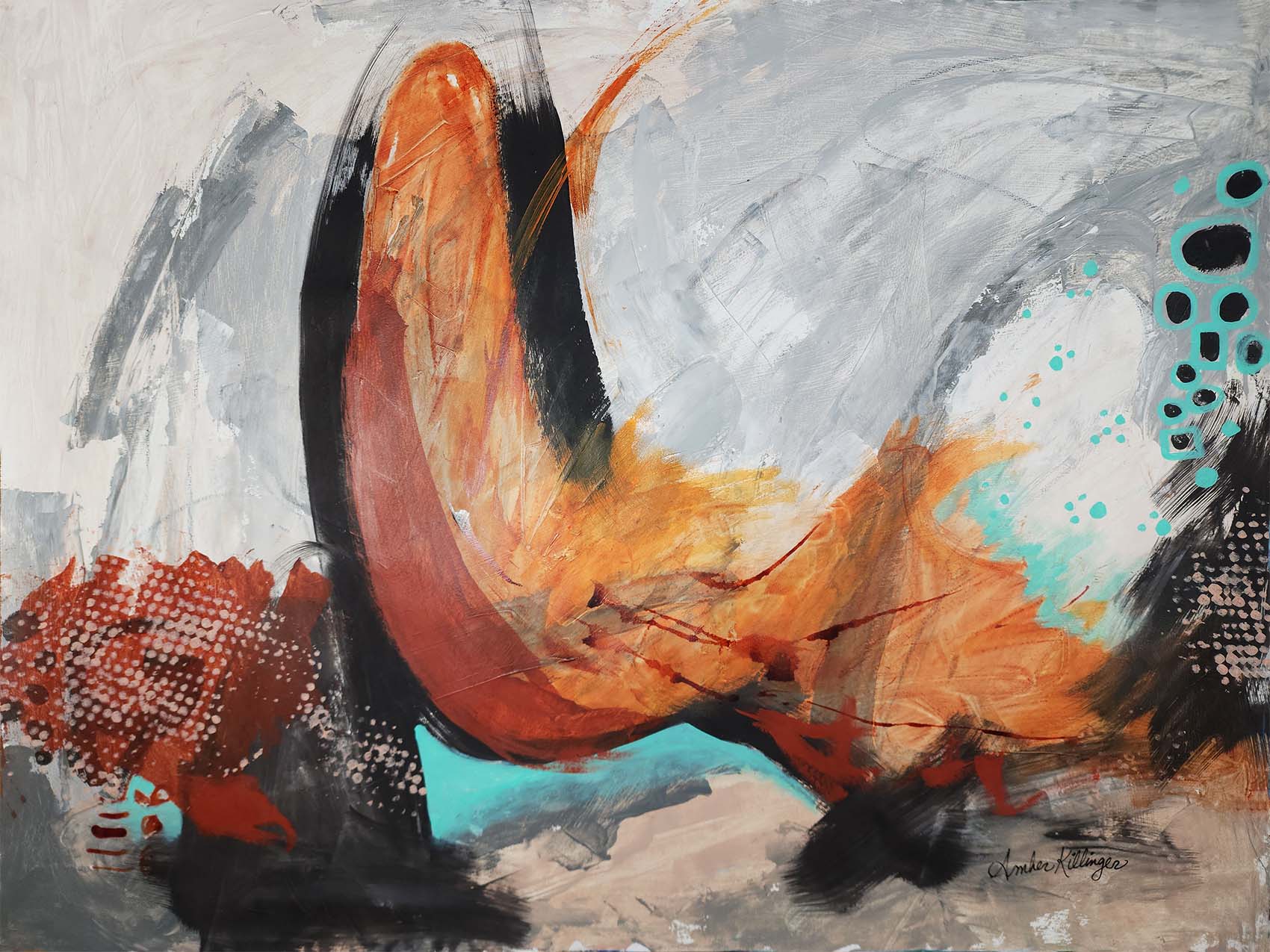 industrial grunge abstract painting, abstract art by Amber Killinger, 24x18 on paper
