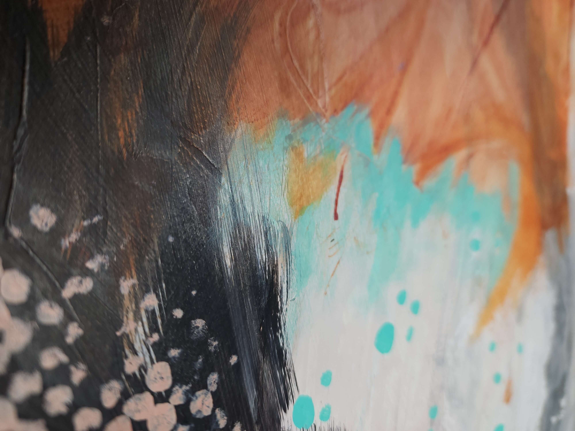 close up detail of industrial grunge abstract painting, abstract art by Amber Killinger, 24x18 on paper