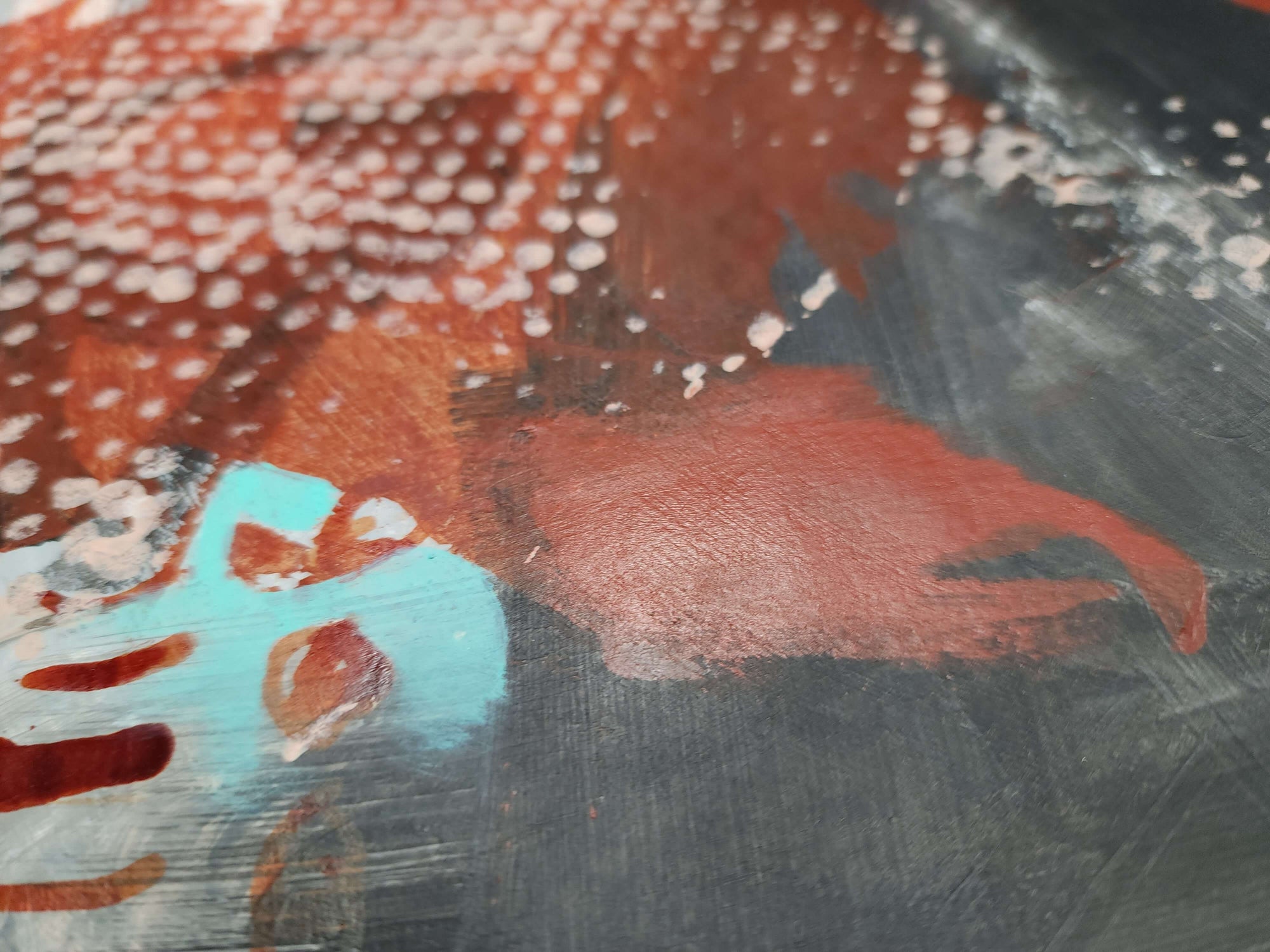 close up detail of industrial grunge abstract painting, abstract art by Amber Killinger, 24x18 on paper