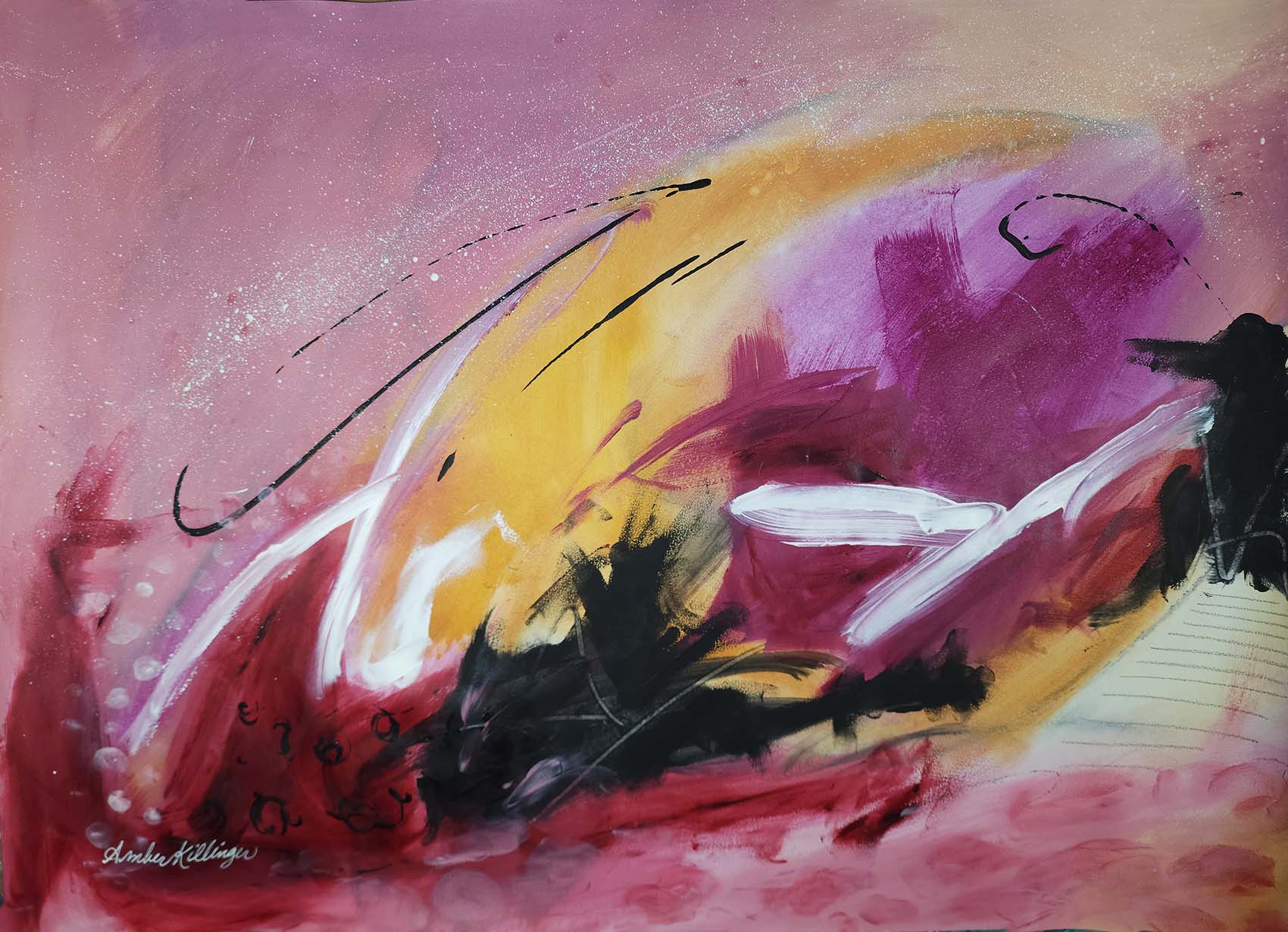 Pink abstract art, original painting by Amber Killinger, 18x24 painting on paperJoyous Heart - Original Abstract Art Painting 24x18 Paper - Amber Killinger Art