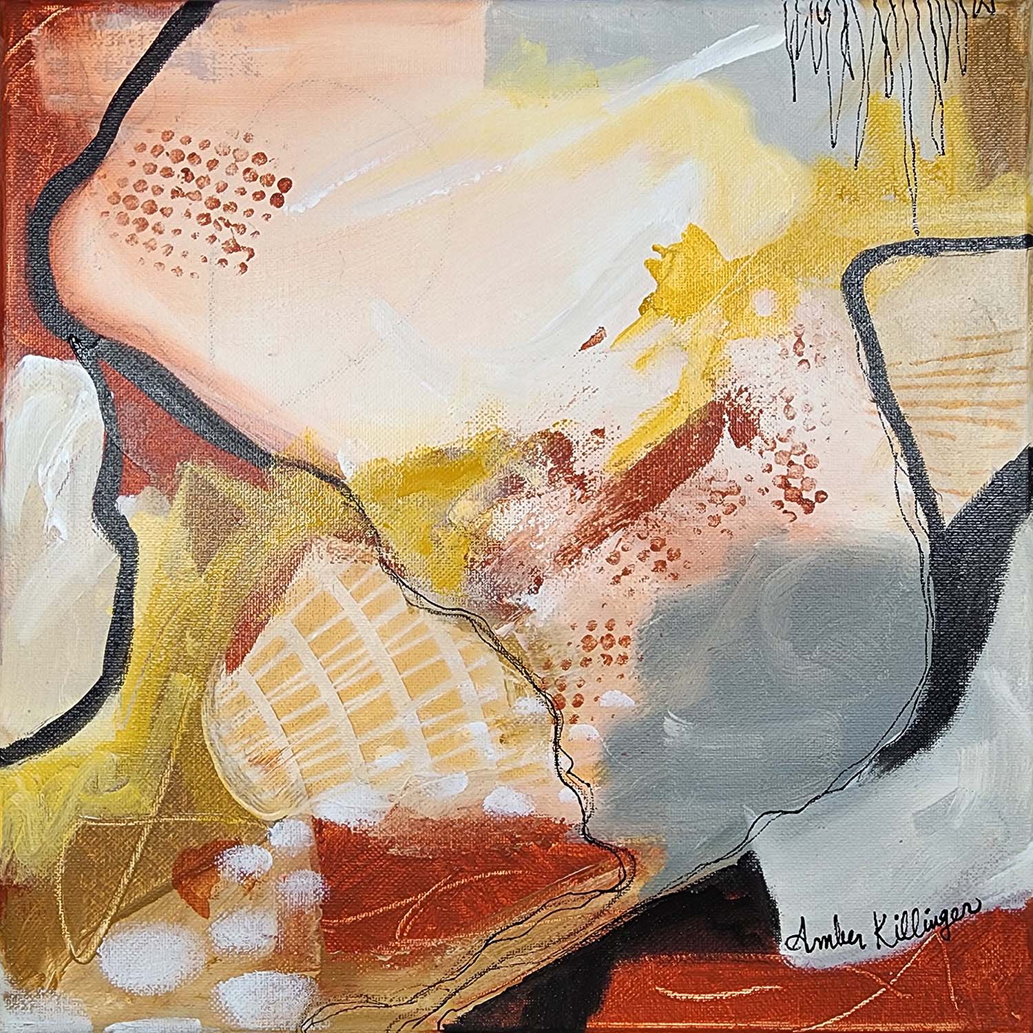 Abstract art painting by Amber Killinger, 12x12 inches for saleOn Purpose Rust Diptych - Original Abstract Art Painting 12x12 (Set of 2)
