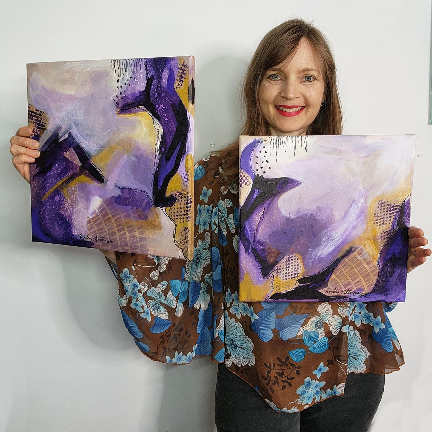 On Purpose Purple Diptych - Original Abstract Art Painting 12x12 (2 pc) (Unframed)