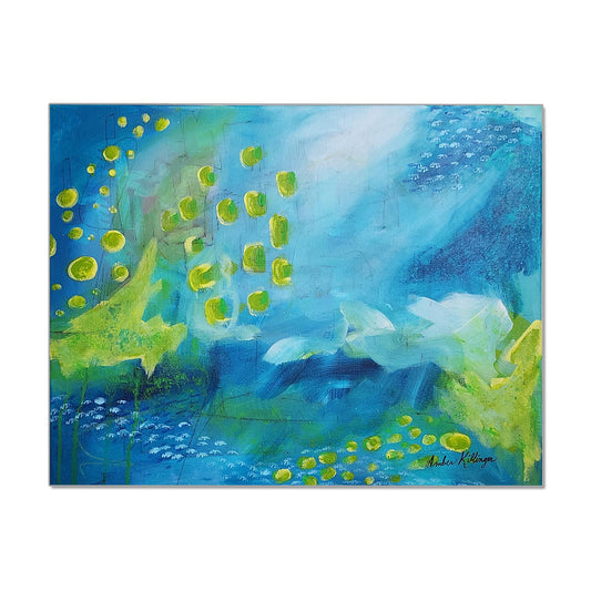 blue abstract painting by Amber Killinger, Spring Vibes, 16x20 inch original painting