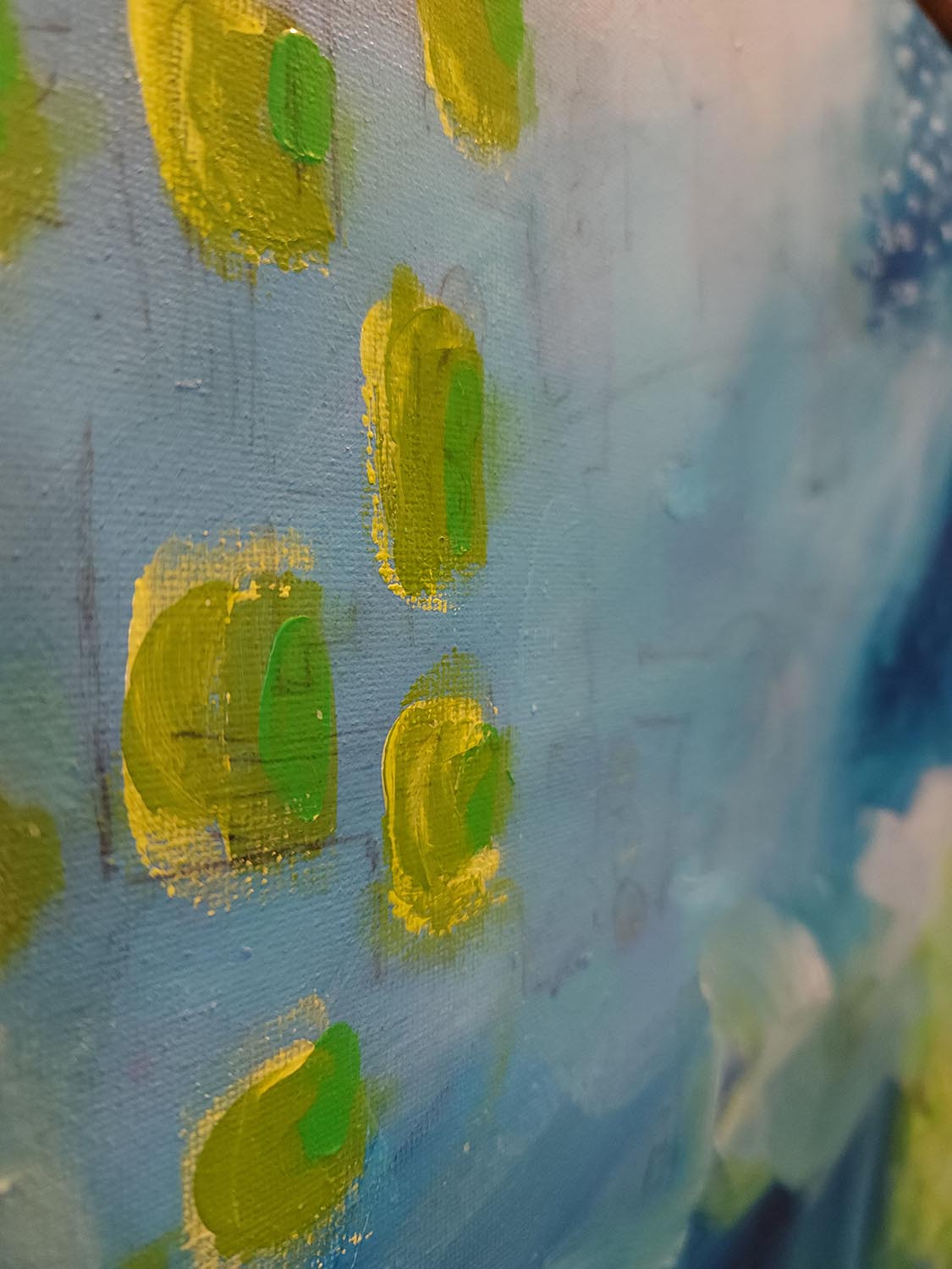 blue abstract painting by Amber Killinger, Spring Vibes, 16x20 inch original painting