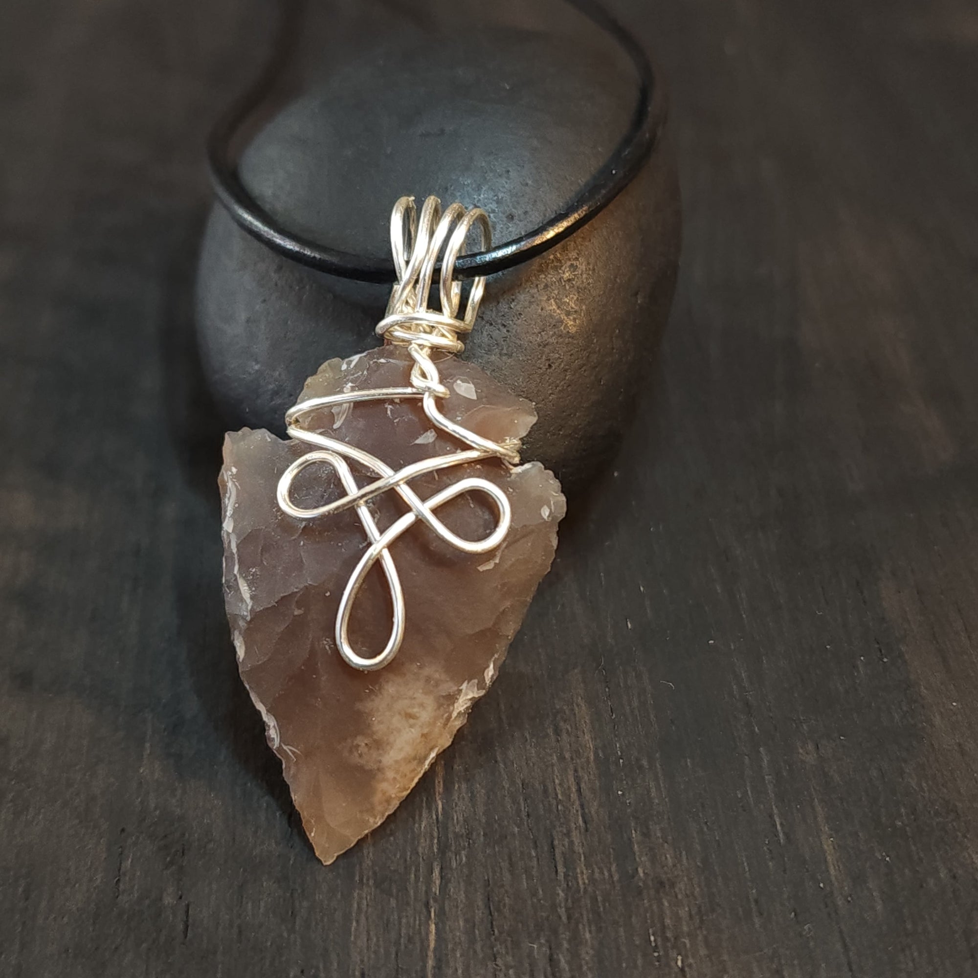 Mens Celtic Knot Flint Arrowhead Pendant Necklace