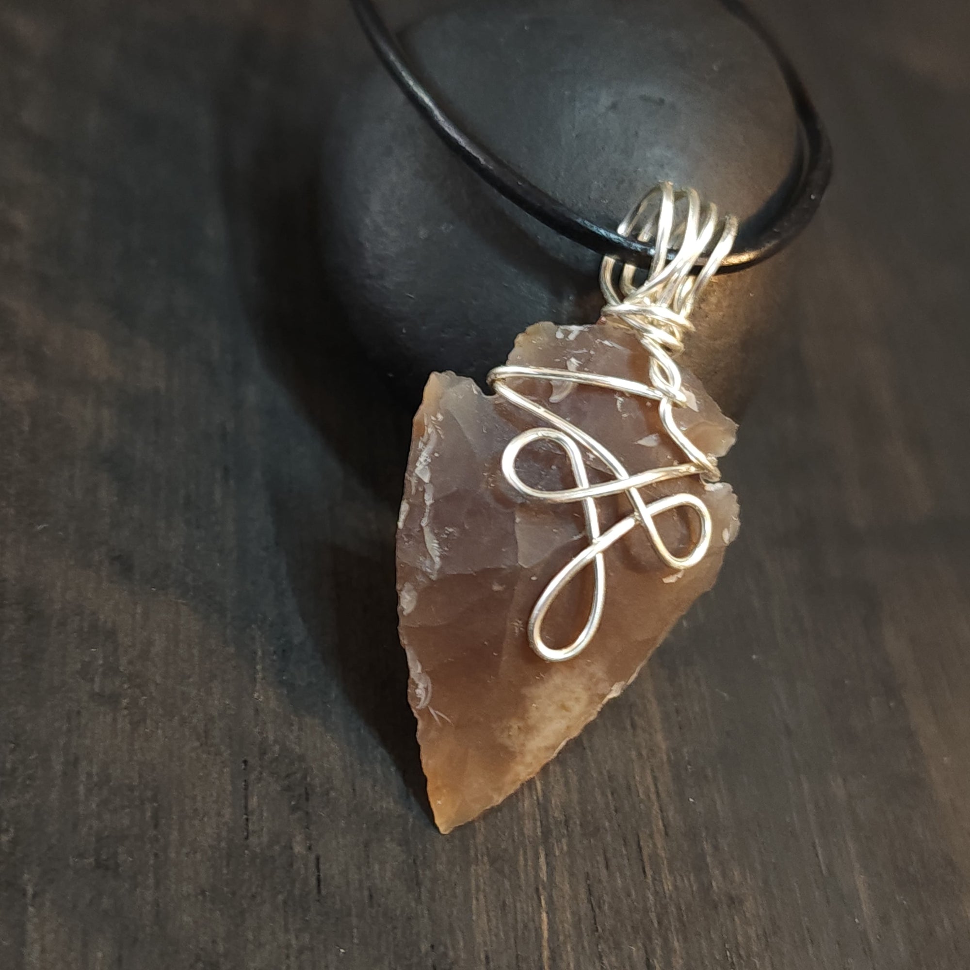 Mens Celtic Knot Flint Arrowhead Pendant Necklace