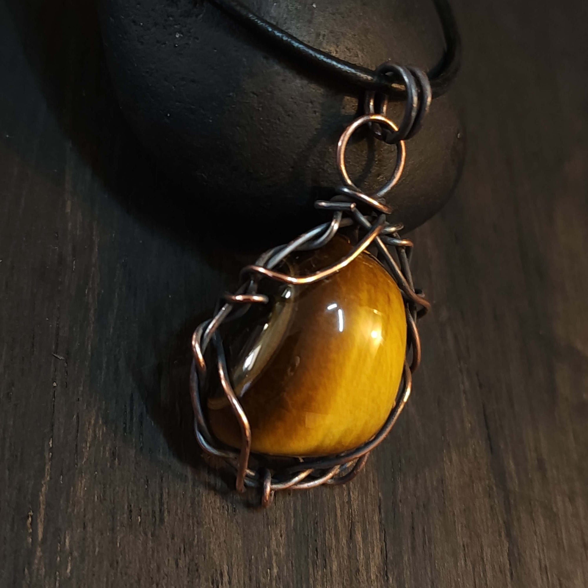 Mens Tiger Eye Copper Pendant Necklace