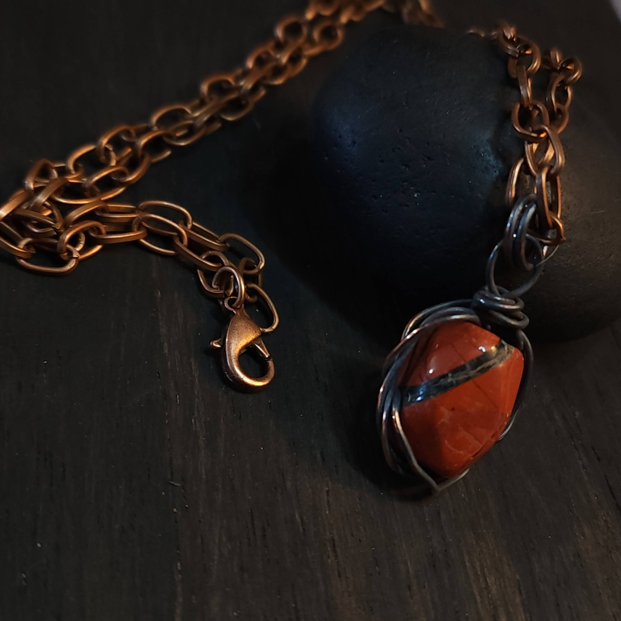 Mens Red Jasper Copper Pendant Necklace