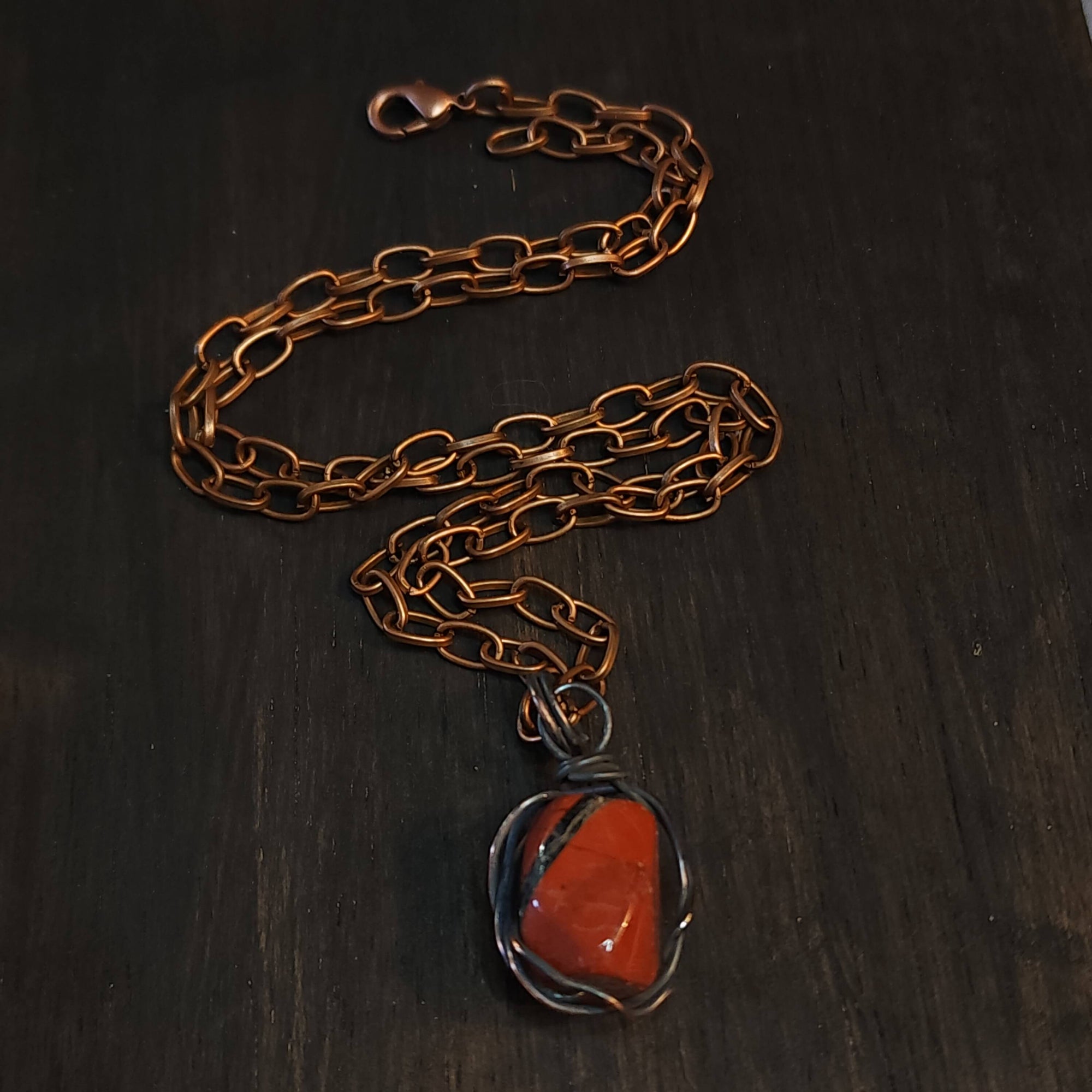 Mens Red Jasper Copper Pendant Necklace