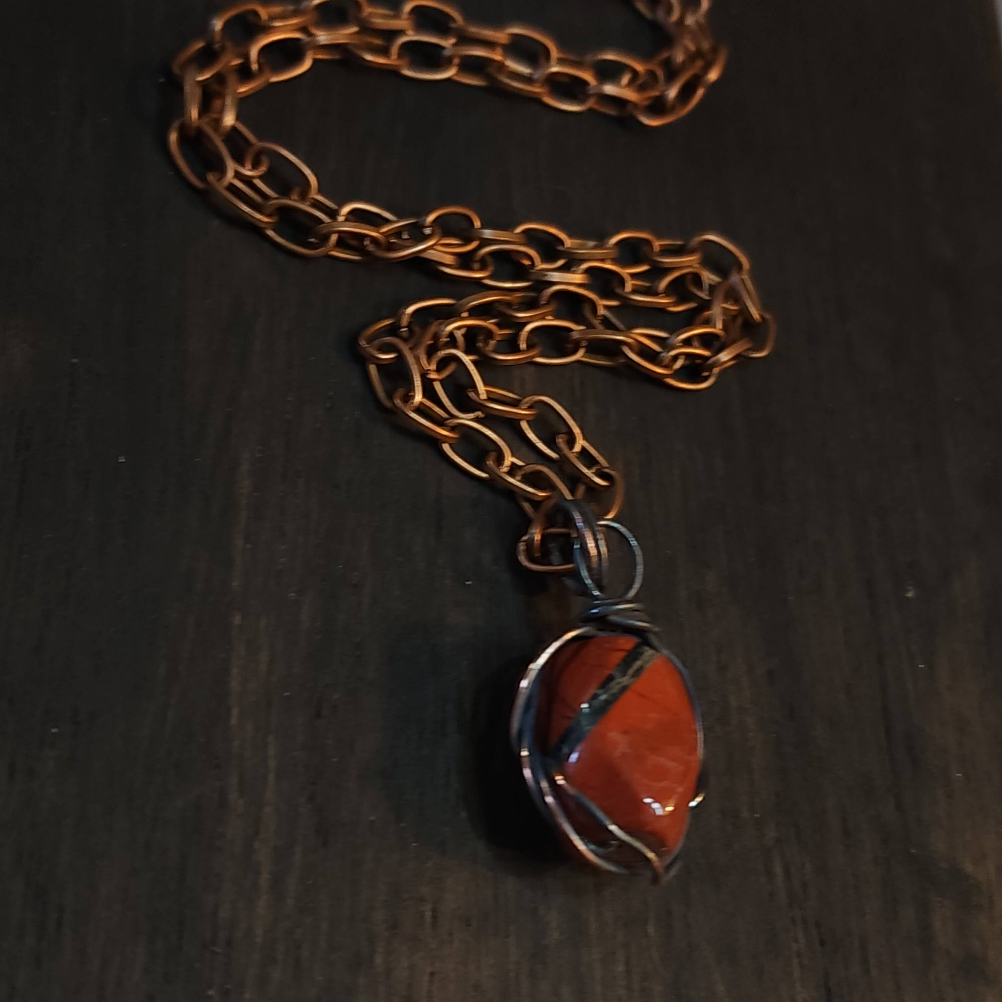 Mens Red Jasper Copper Pendant Necklace