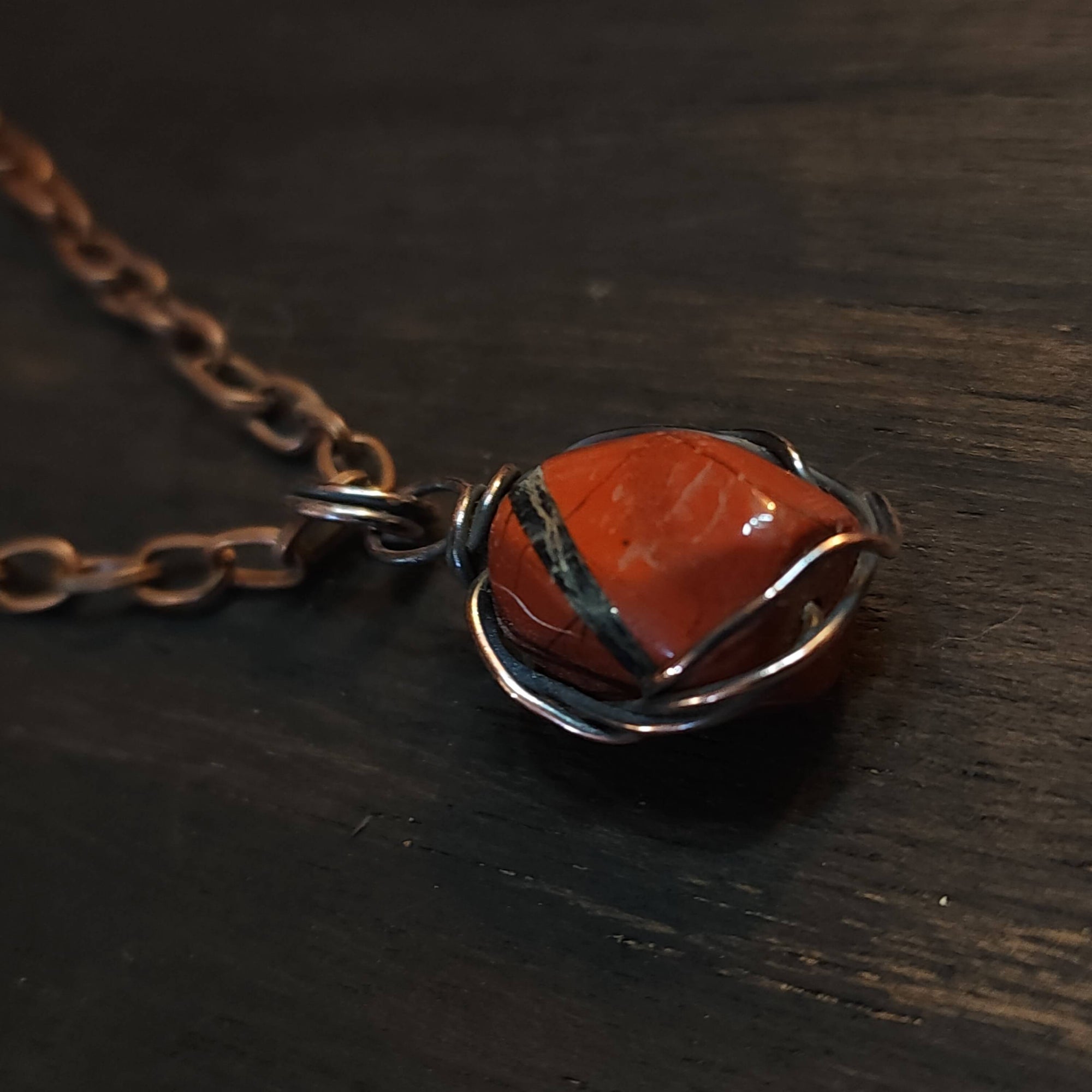 Mens Red Jasper Copper Pendant Necklace