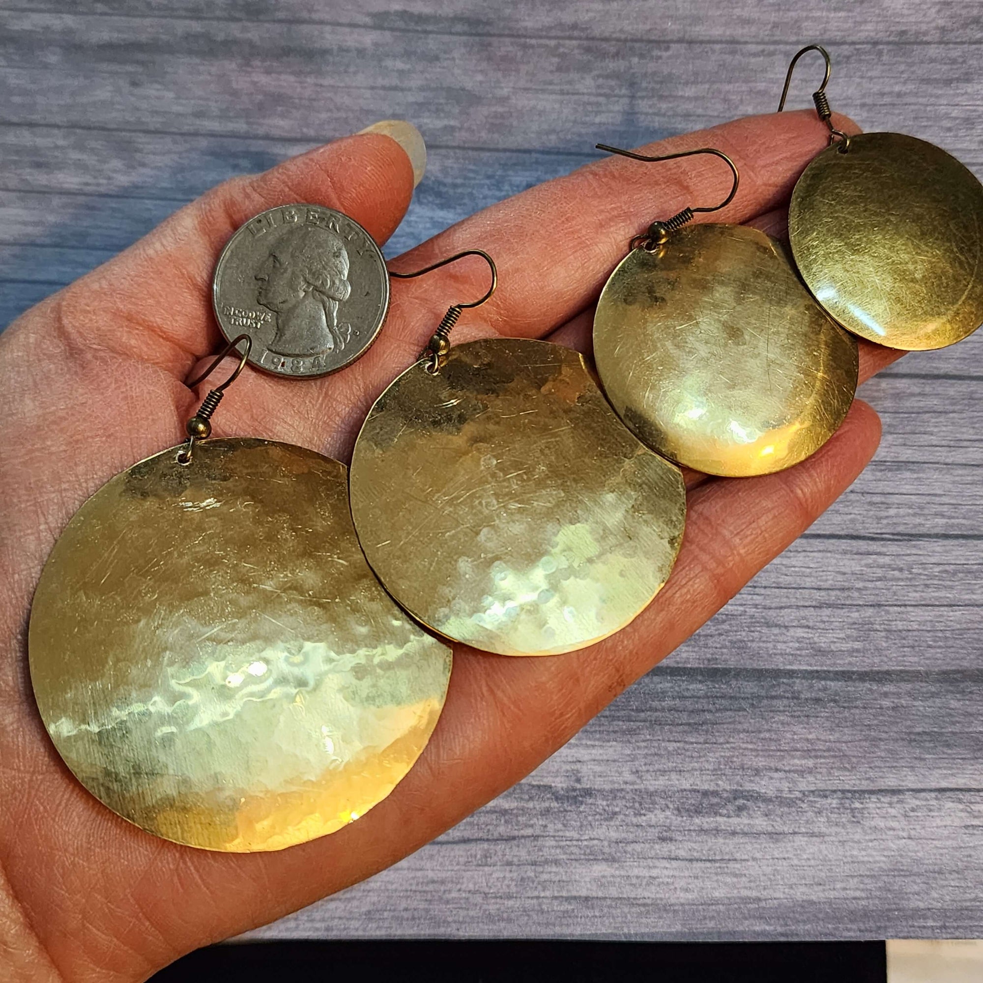 Hammered Brass Disc Earrings