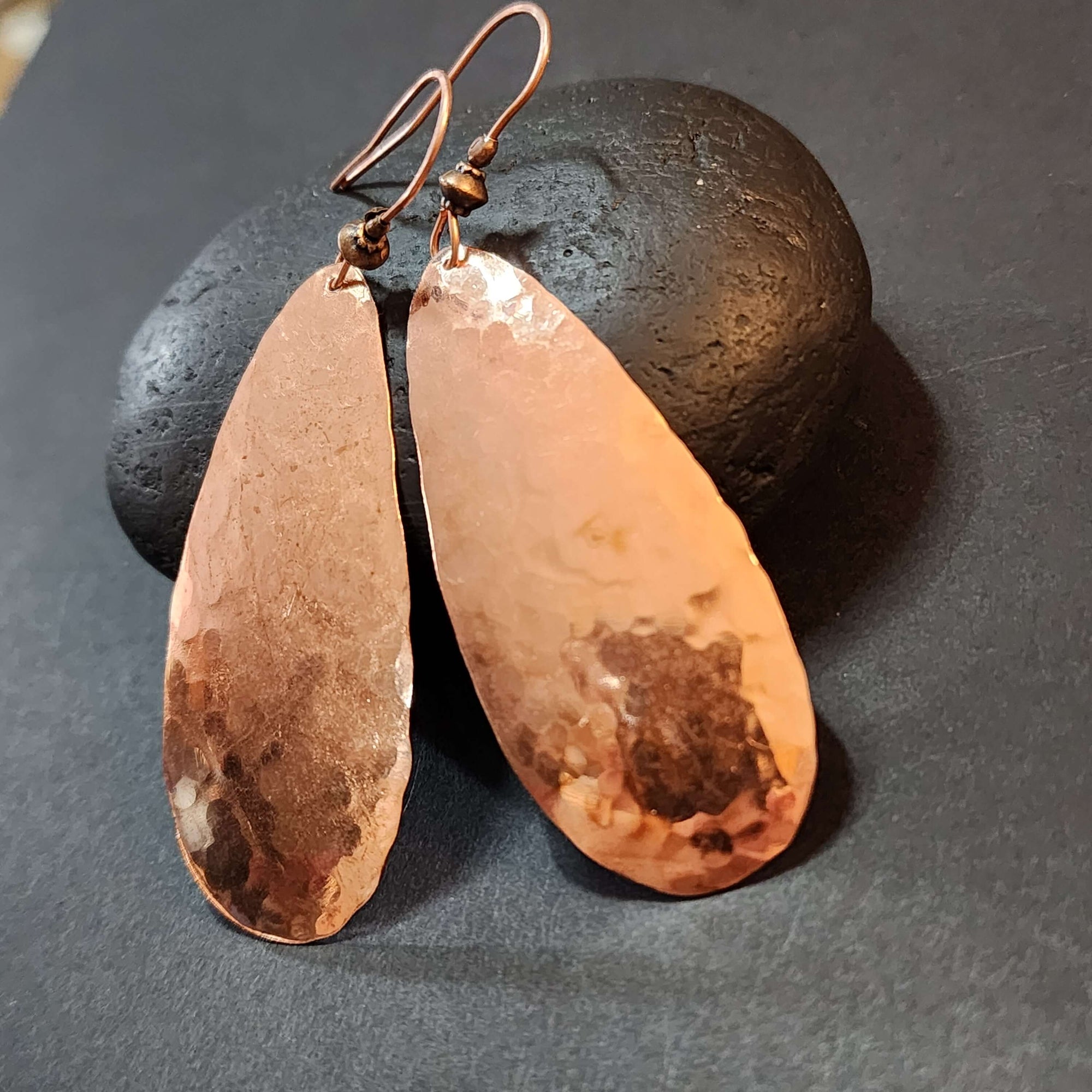 Large 3 Inch Hammered Copper Teardrop Earrings