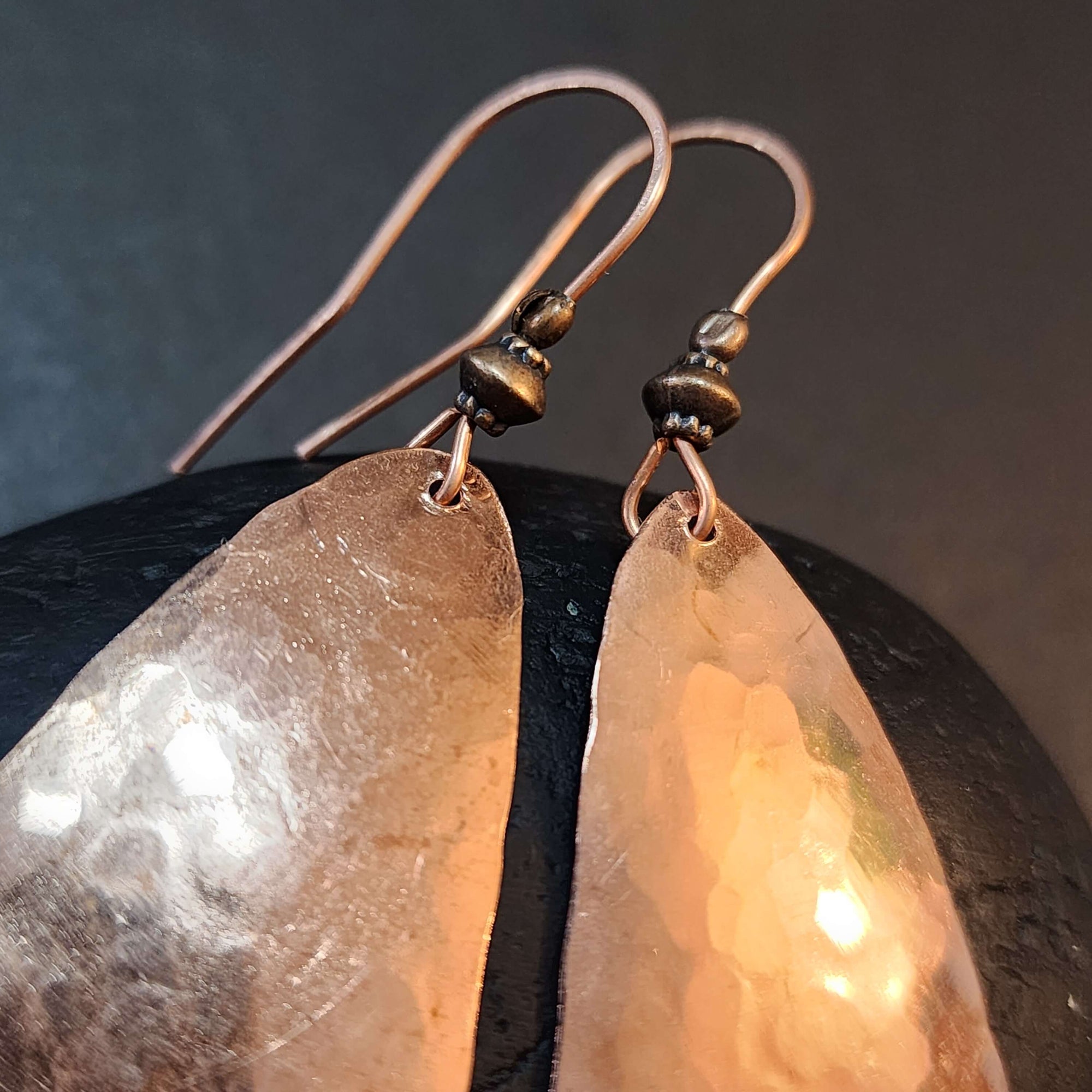Large 3 Inch Hammered Copper Teardrop Earrings