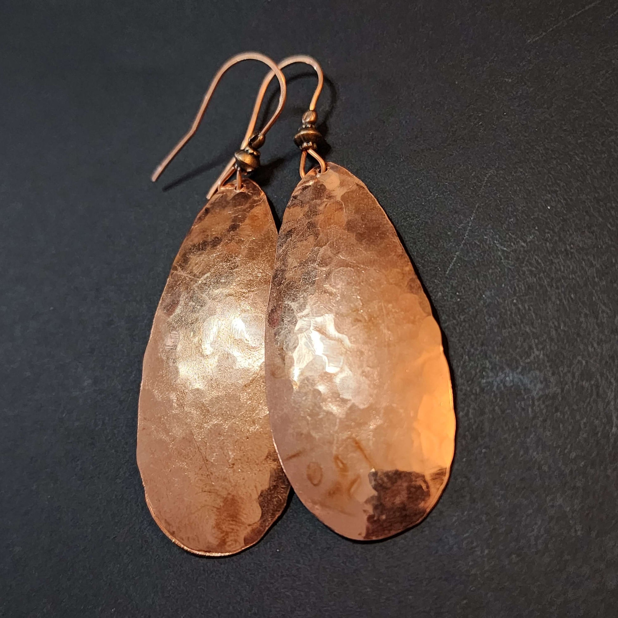 Large 3 Inch Hammered Copper Teardrop Earrings