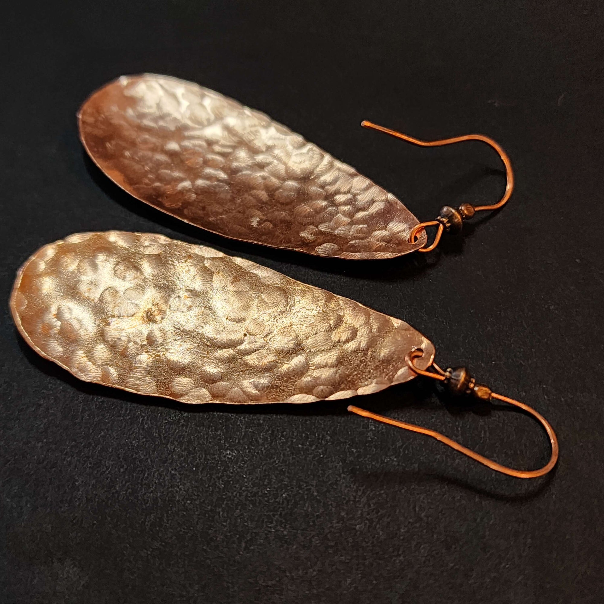 Large 3 Inch Hammered Copper Teardrop Earrings