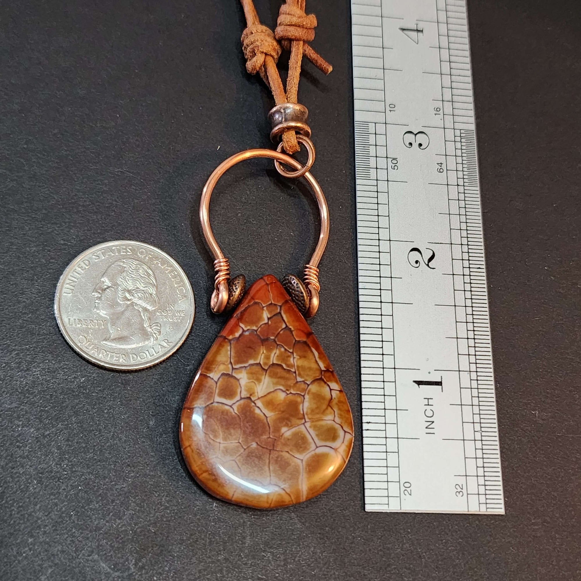 Mens Fire Agate Statement Necklace, Copper Wire Wrapped Pendant