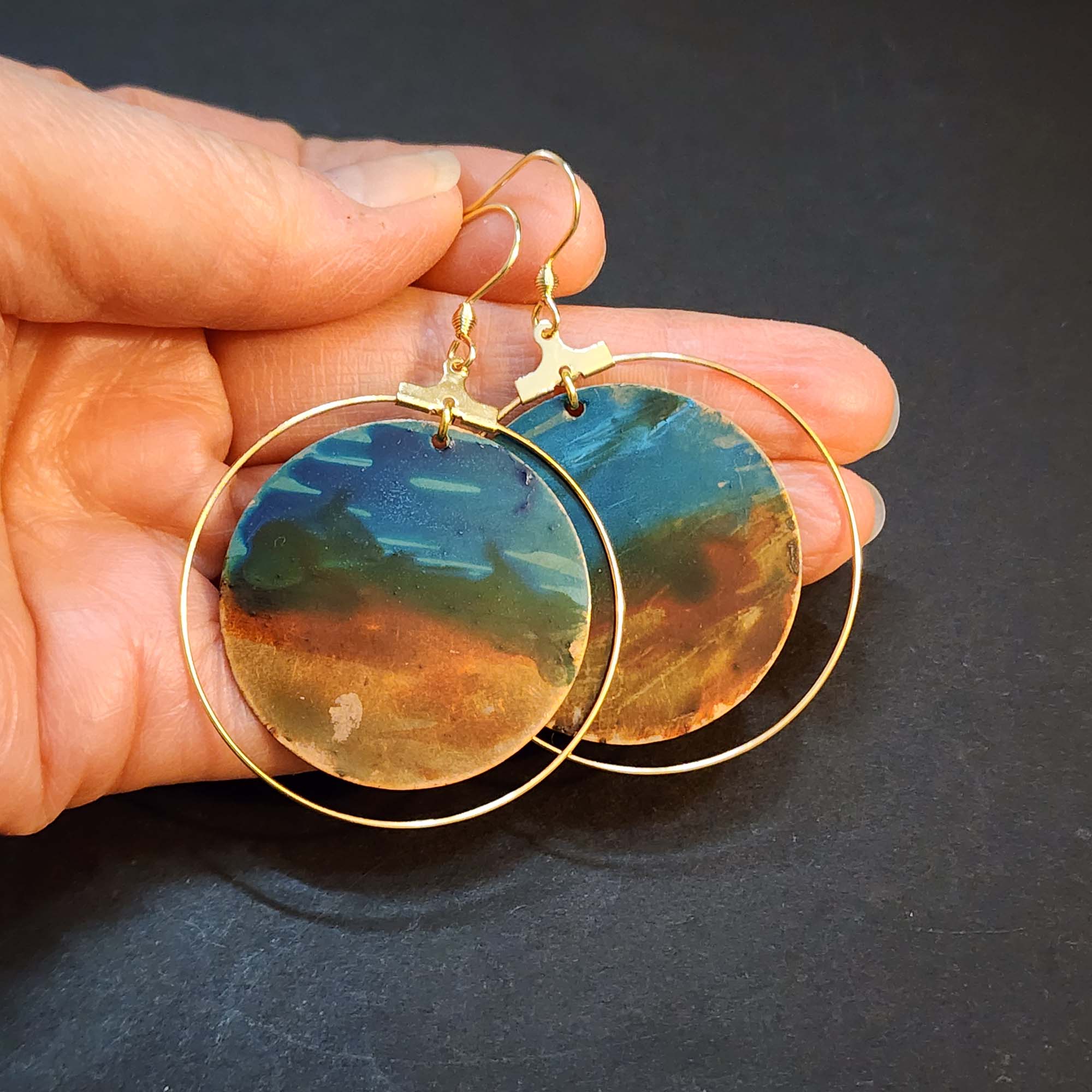 California Ocean View - Hand Painted Hoop Earrings