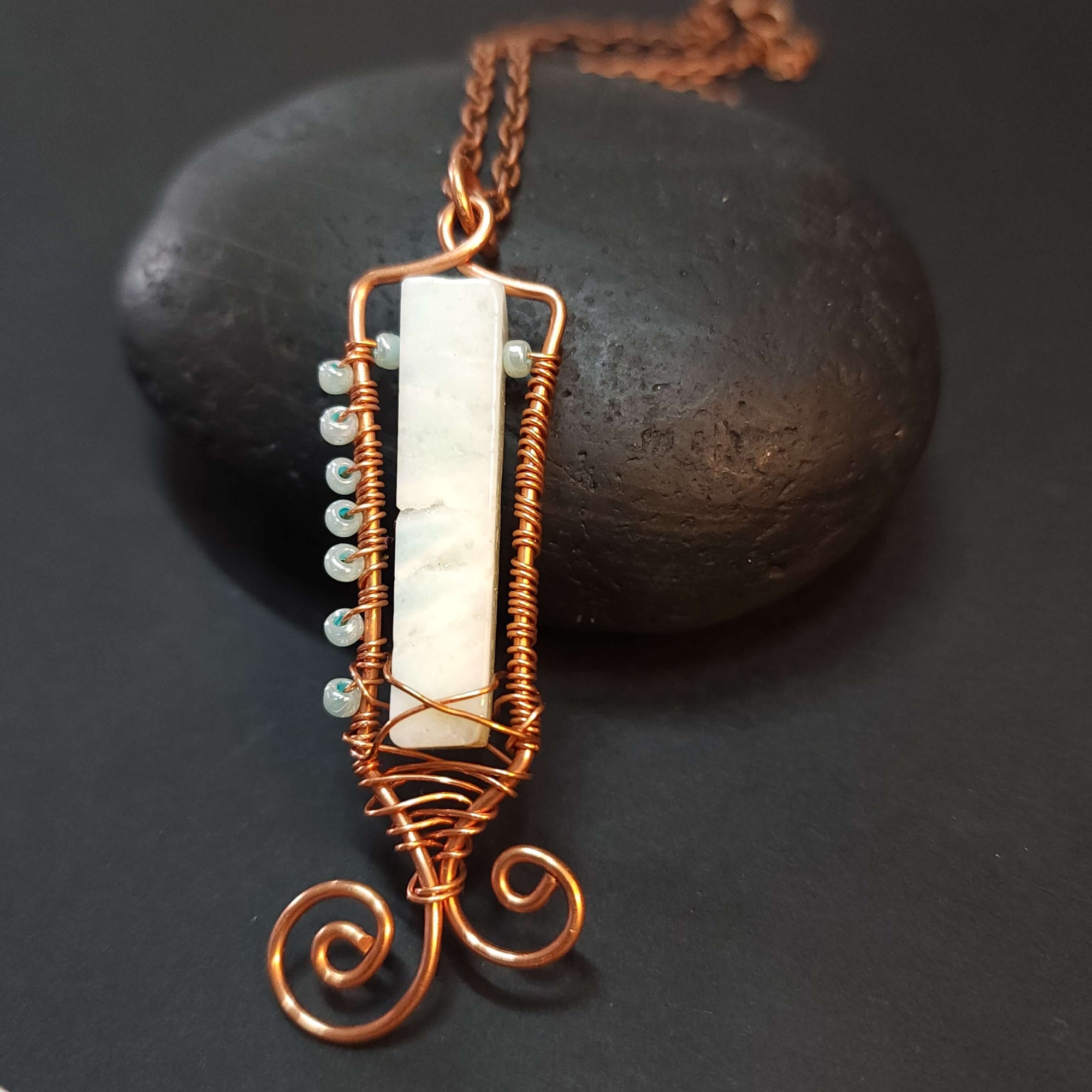 Handmade Amazonite Copper Wire Wrapped Pendant Necklace WW1237