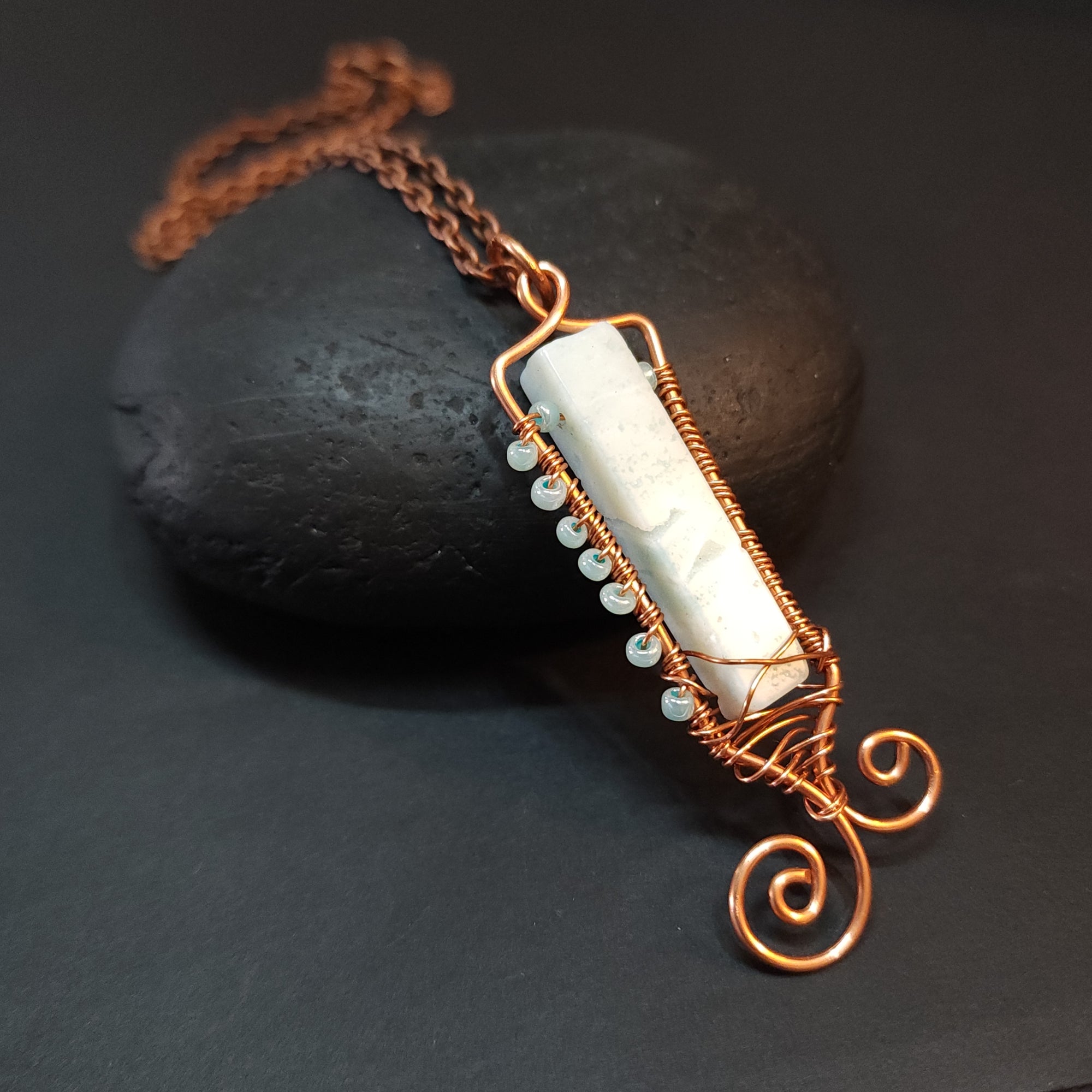 Handmade Amazonite Copper Wire Wrapped Pendant Necklace WW1237