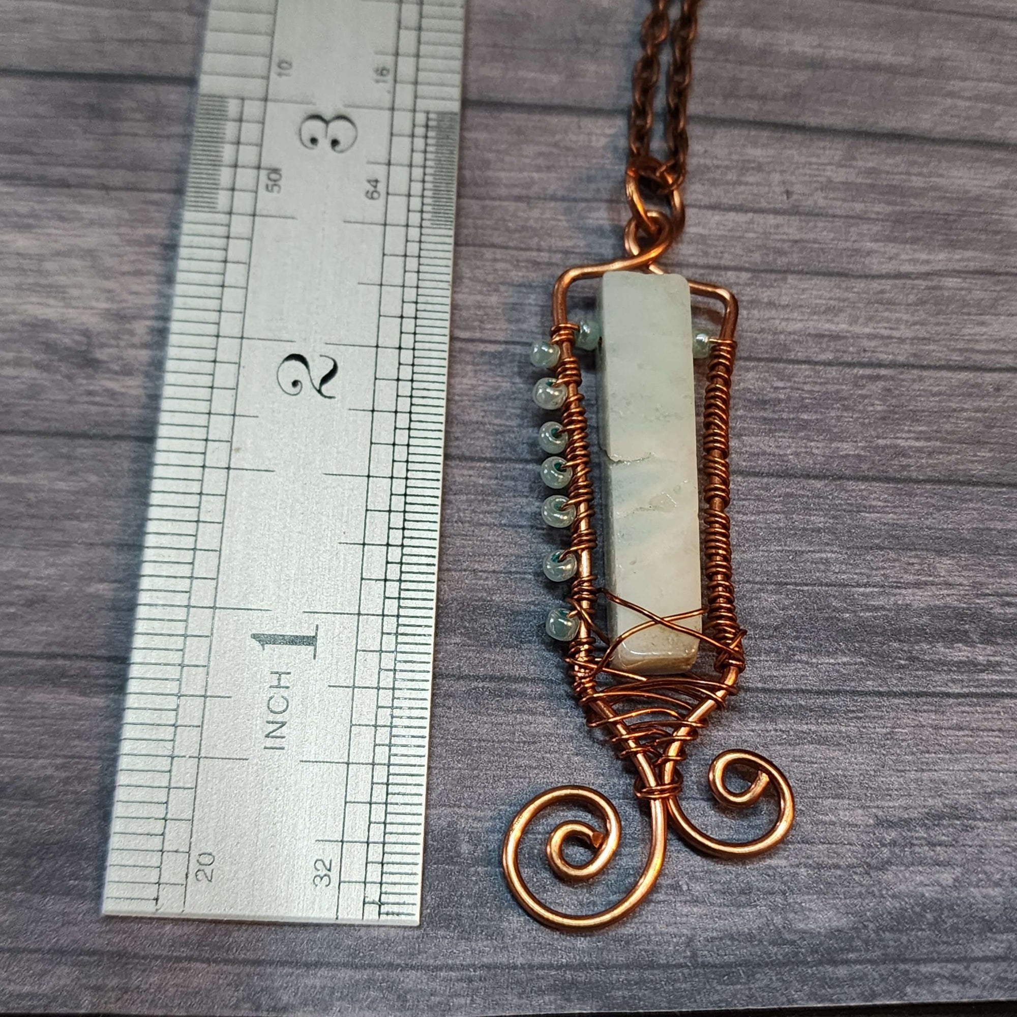 Handmade Amazonite Copper Wire Wrapped Pendant Necklace WW1237