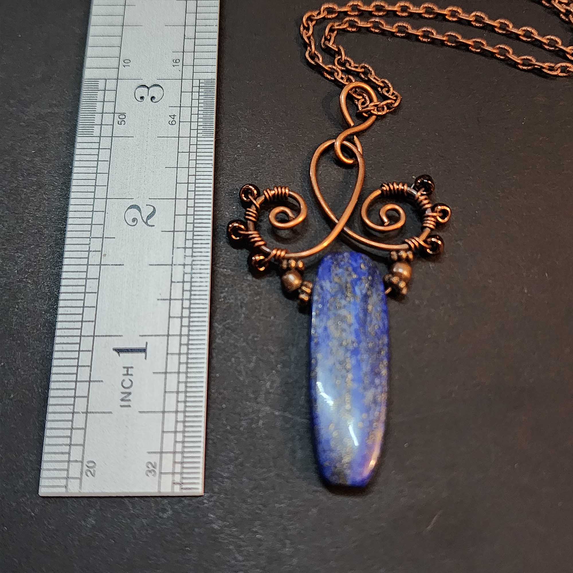 Blue Lapis Lazuli Statement Necklace, Copper Wire Wrapped Pendant