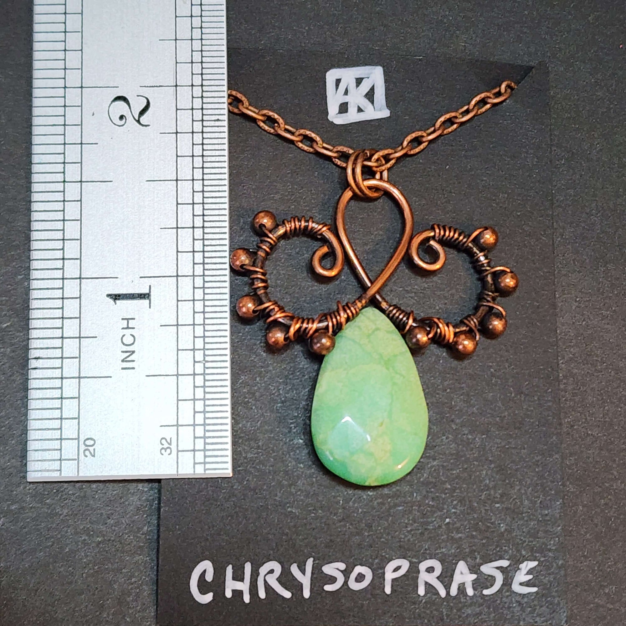 Green Chrysoprase Statement Necklace, Copper Wire Wrapped Pendant