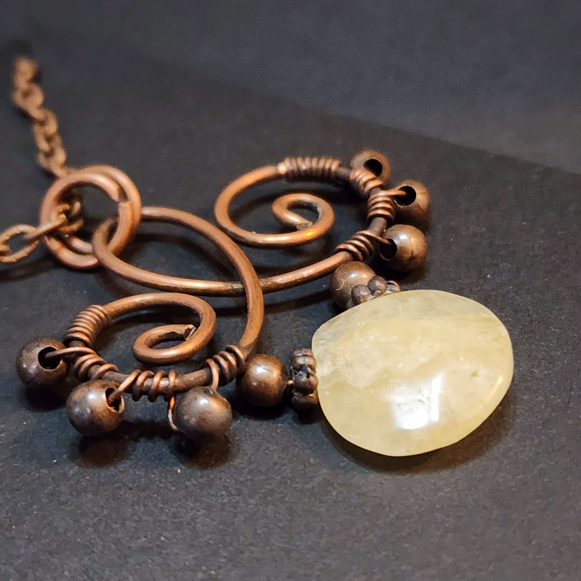 Citrine Statement Necklace, Copper Wire Wrapped Pendant