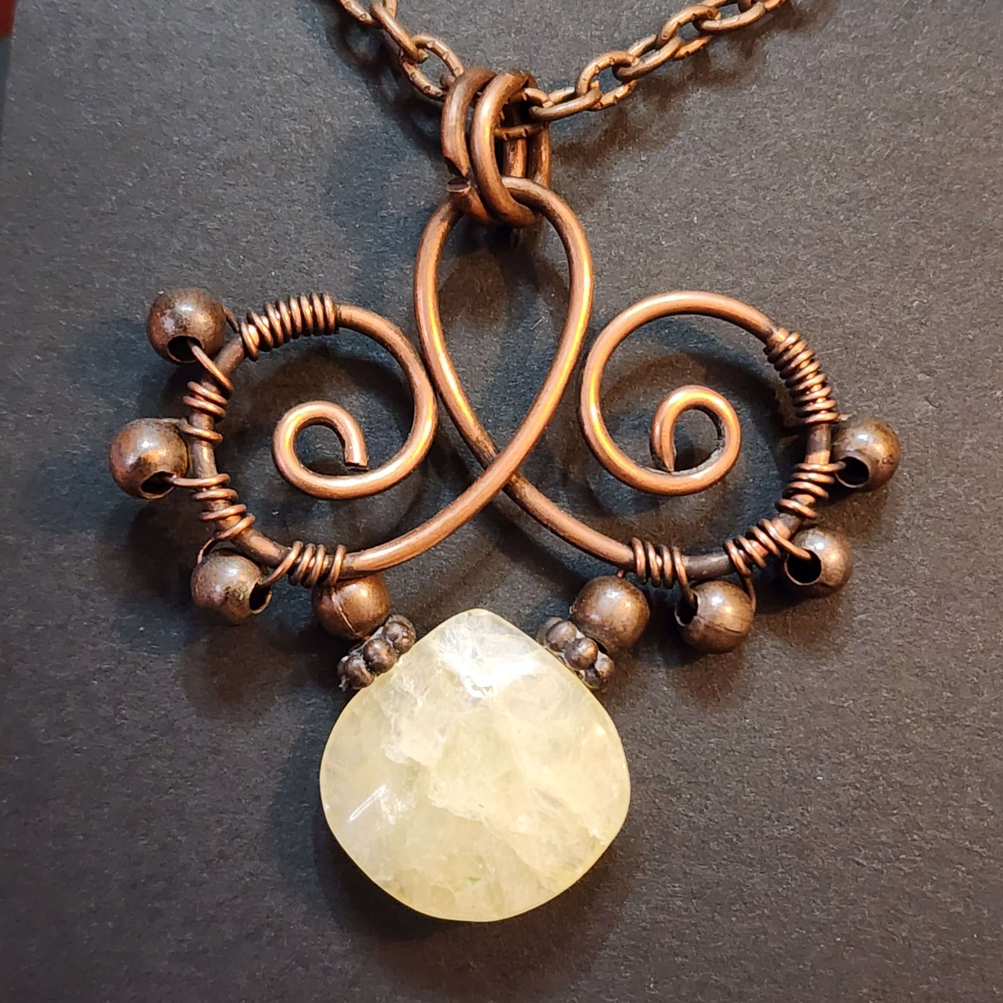 Citrine Statement Necklace, Copper Wire Wrapped Pendant