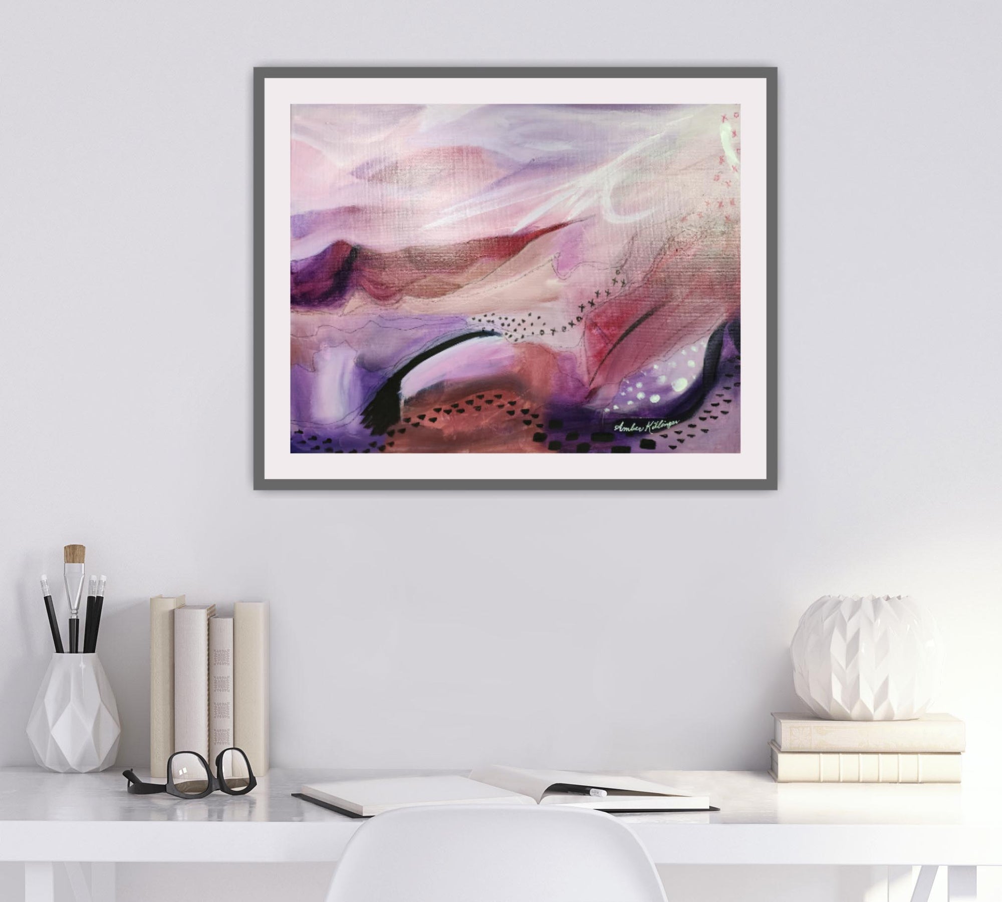 Desert Sunset - Muted Violet Purple Original Abstract Art Painting 16x20 - Amber Killinger Art