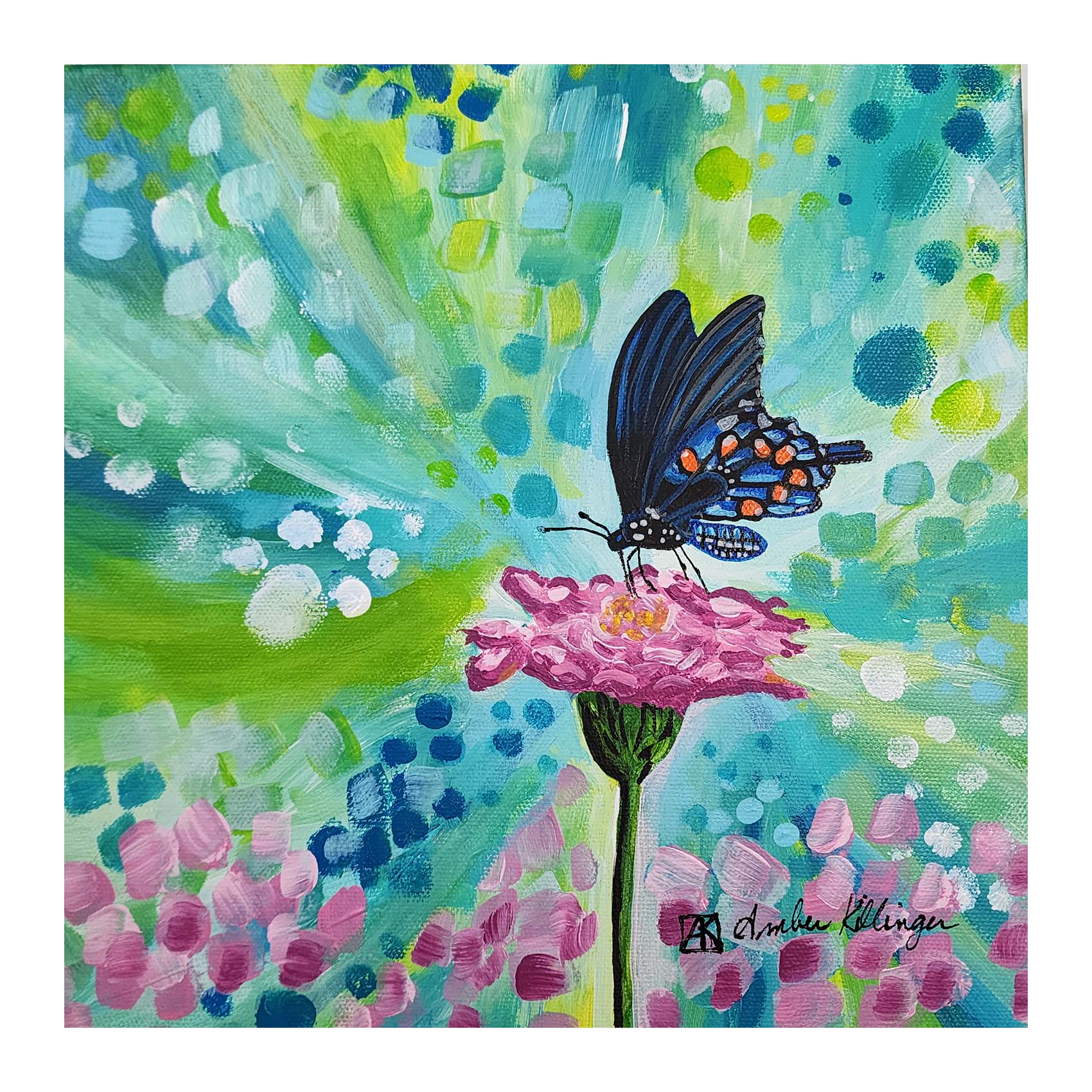 Energy of Spring - Butterfly Original Painting 10x10 (Unframed)