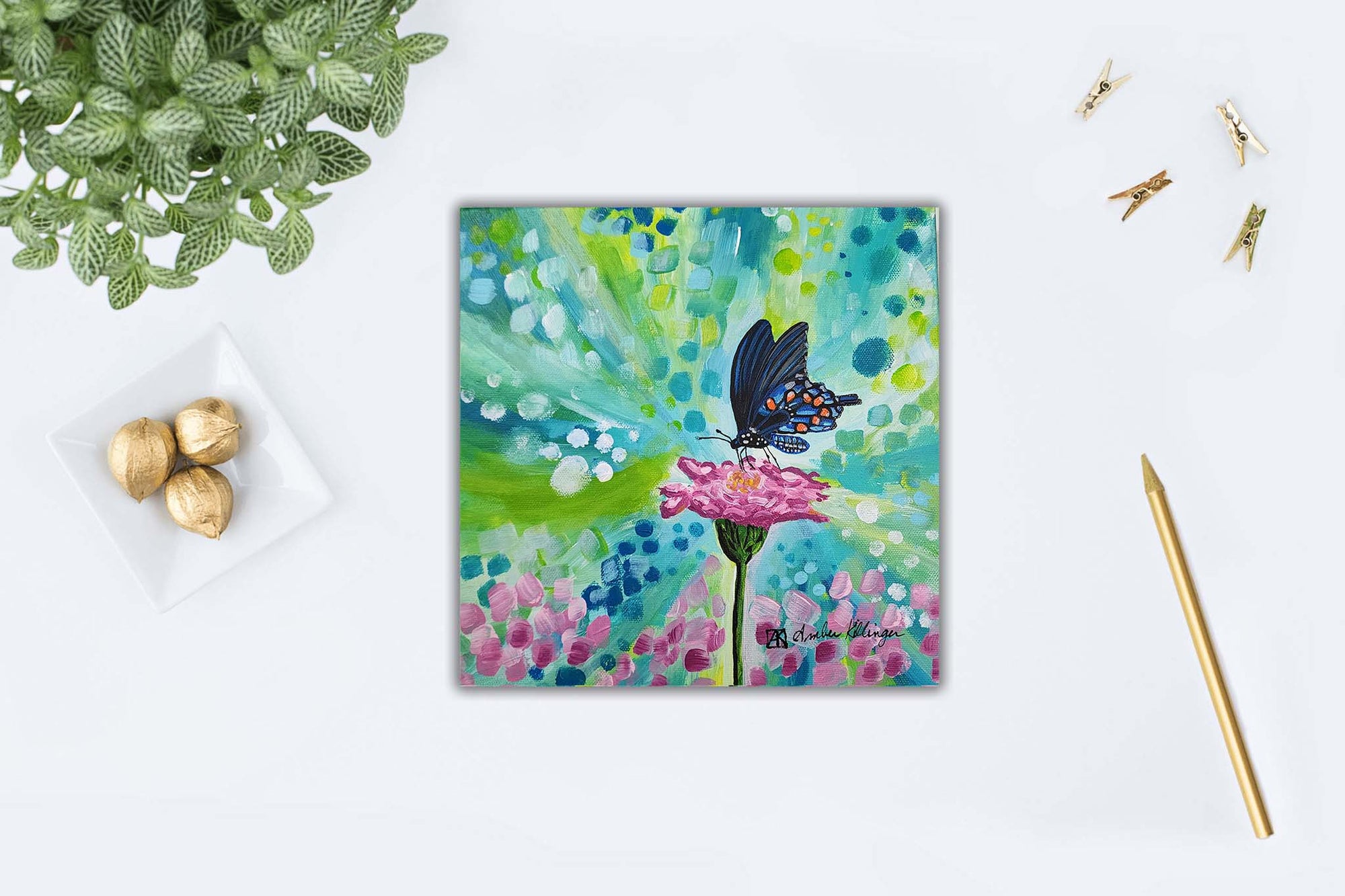 Energy of Spring - Butterfly Original Painting 10x10 (Unframed)