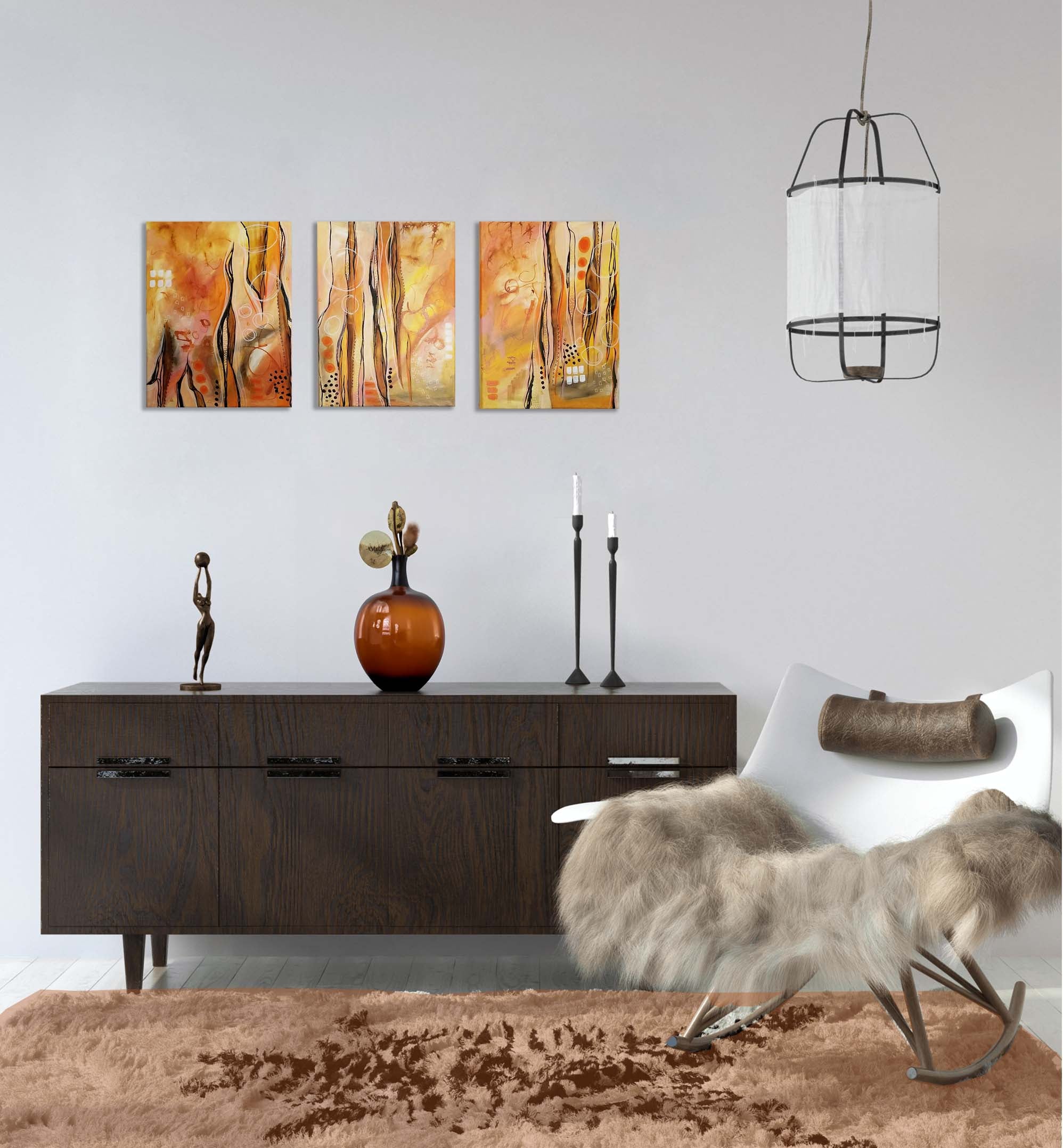 "Love Is Like A Sunset" Triptych Earthy Abstract Intuitive Art (3 Piece Set) 12x16 ea