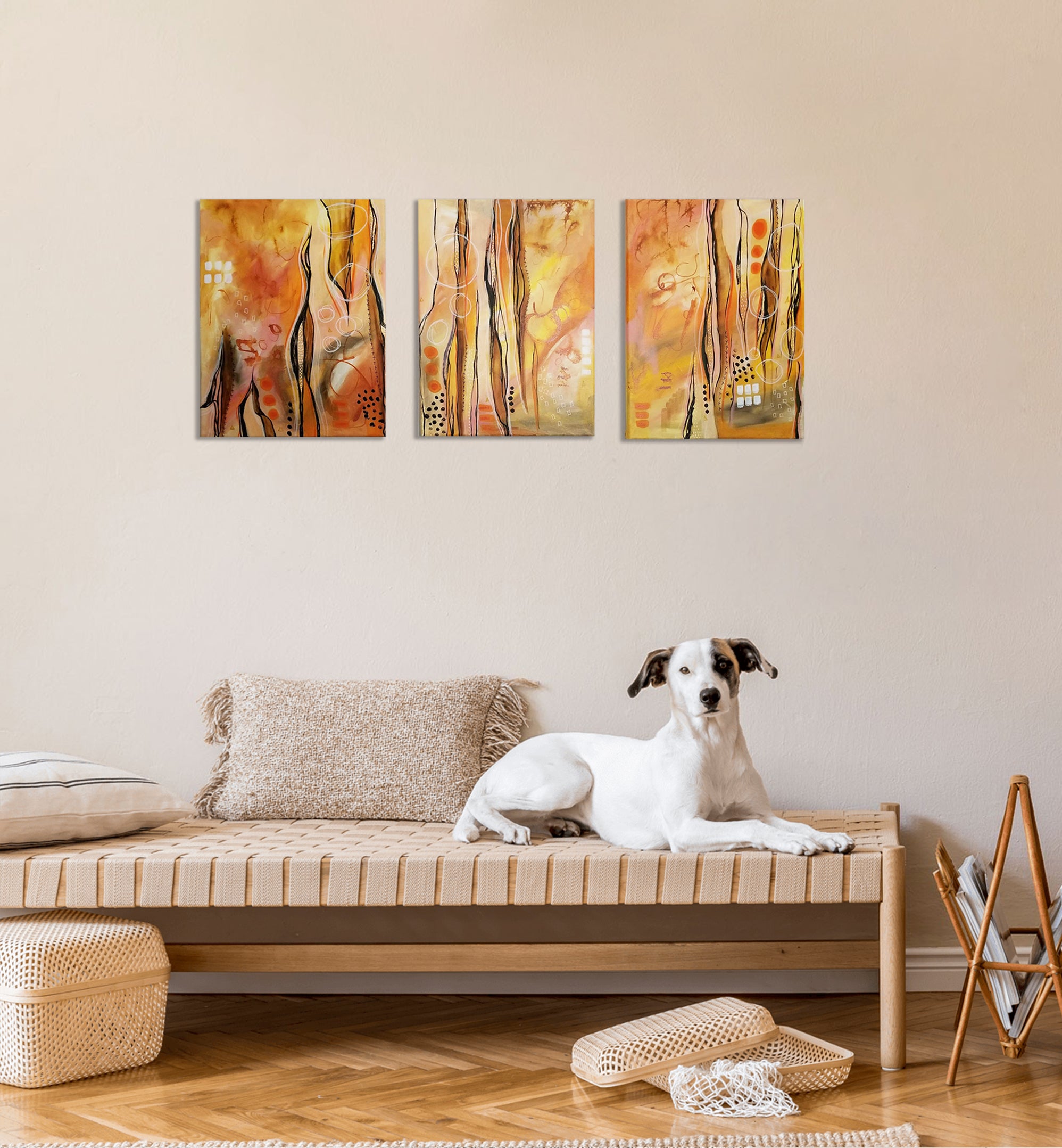 "Love Is Like A Sunset" Triptych Earthy Abstract Intuitive Art (3 Piece Set) 12x16 ea