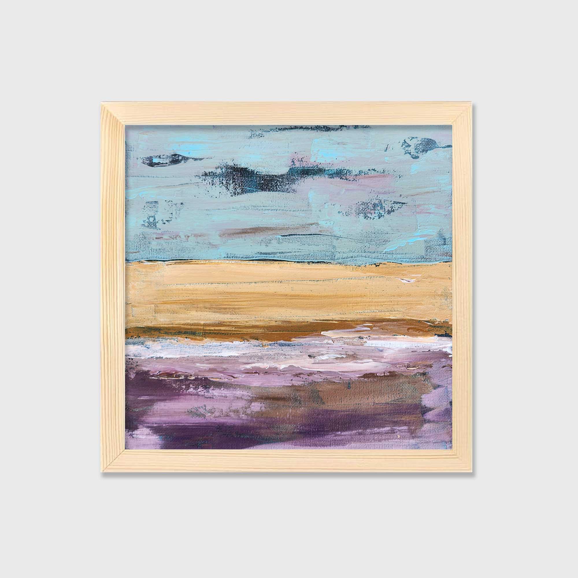 Abstract Landscape M1006, Minimalist Purple Original Painting 8x8 Framed Art