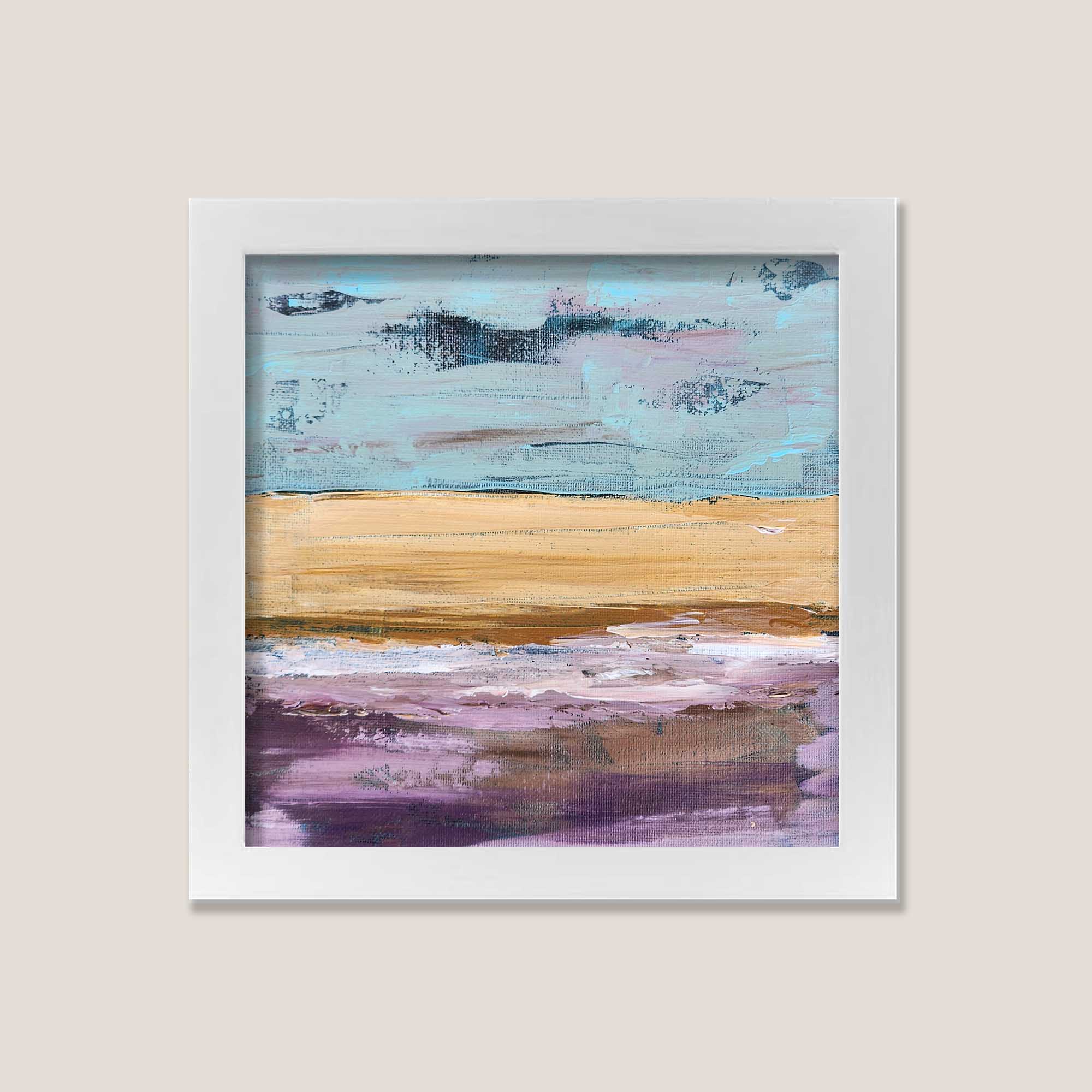 Abstract Landscape M1006, Minimalist Purple Original Painting 8x8 Framed Art