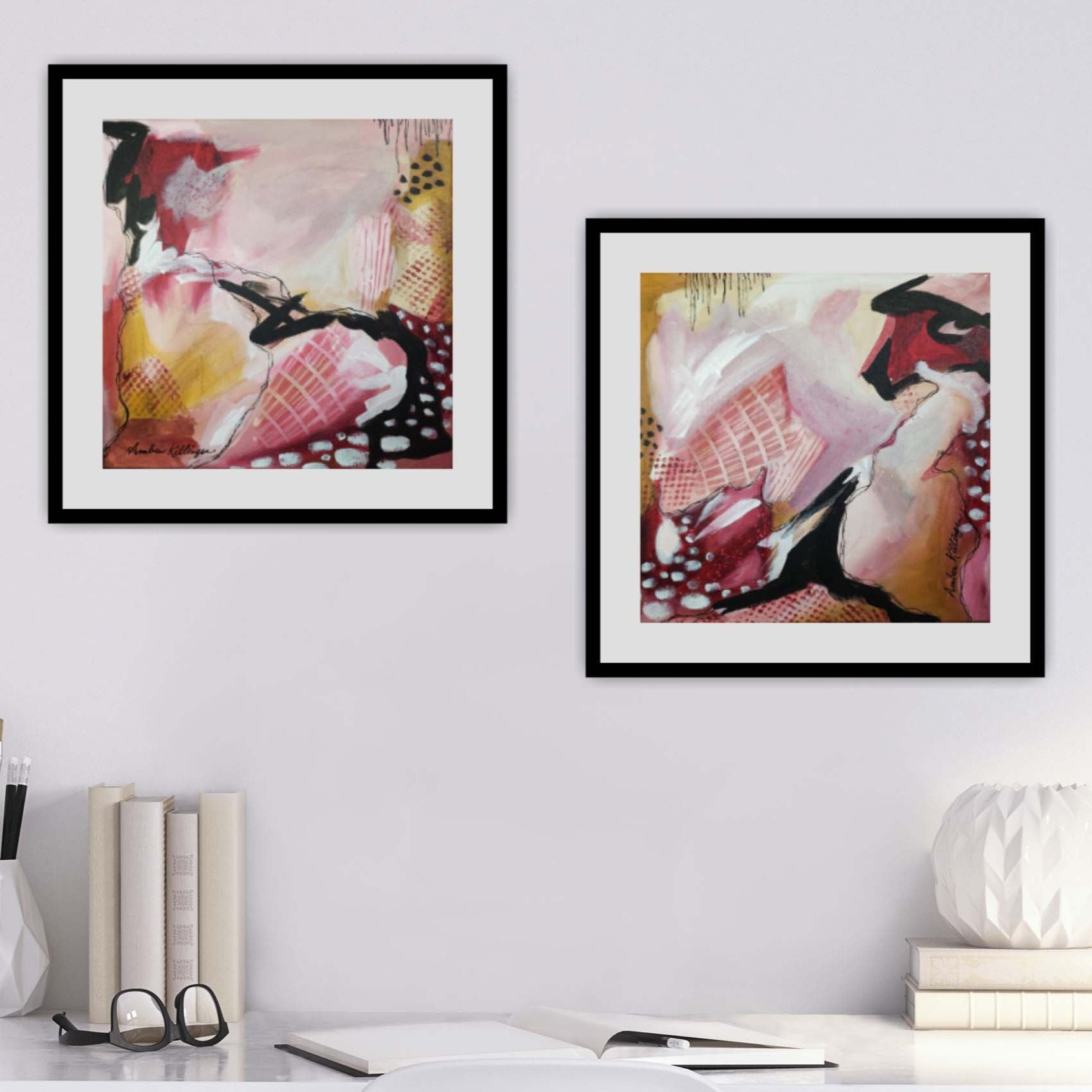 On Purpose Red Diptych - Original Abstract Art Painting 12x12 (Set of 2) (Unframed)