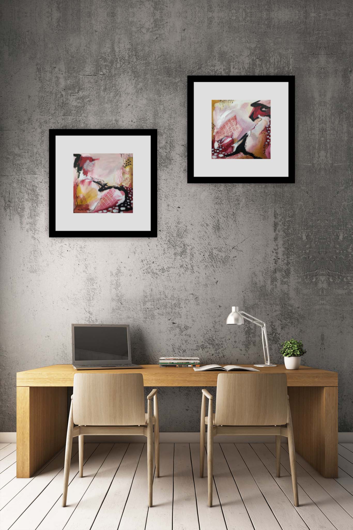 On Purpose Red Diptych - Original Abstract Art Painting 12x12 (Set of 2) (Unframed)