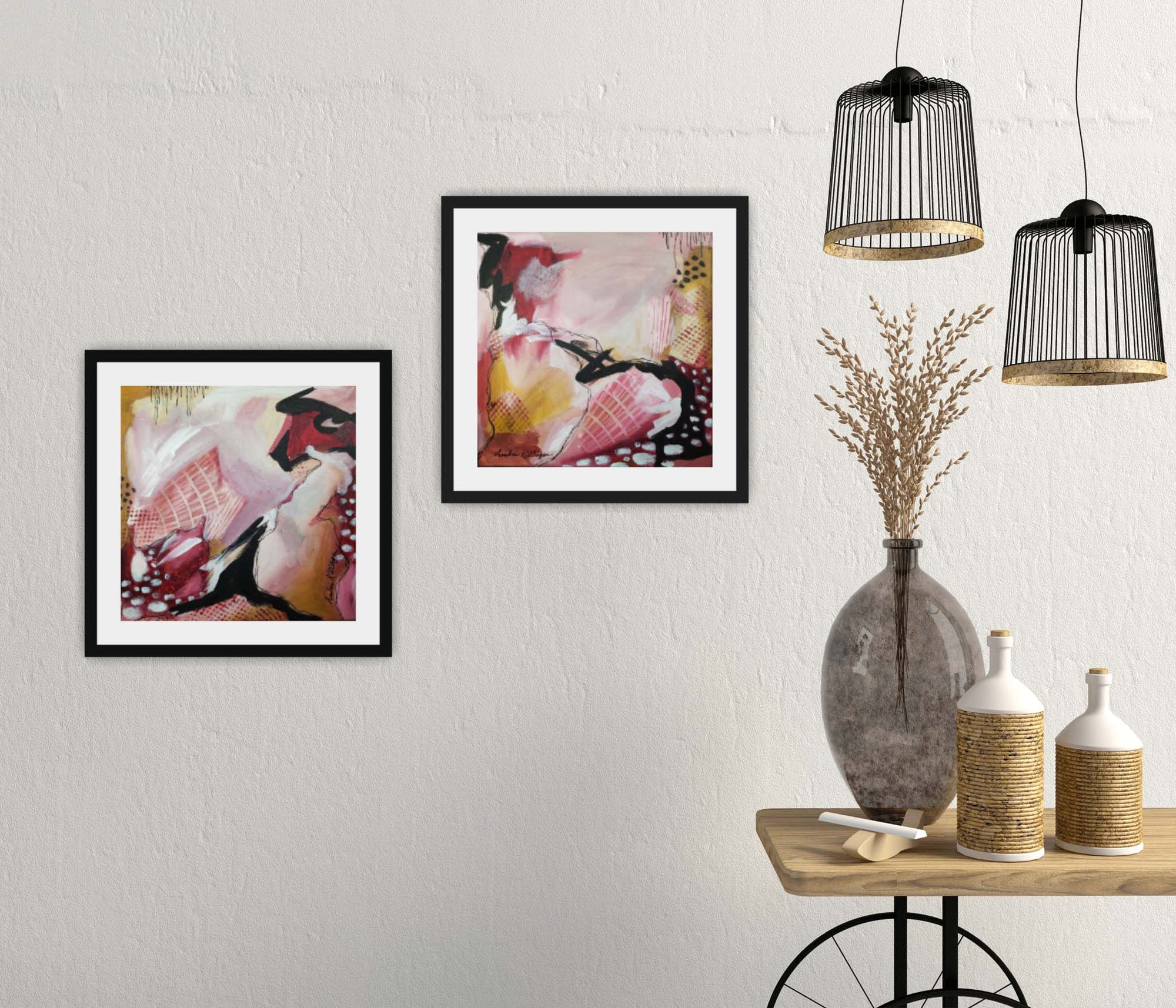 On Purpose Red Diptych - Original Abstract Art Painting 12x12 (Set of 2) (Unframed)