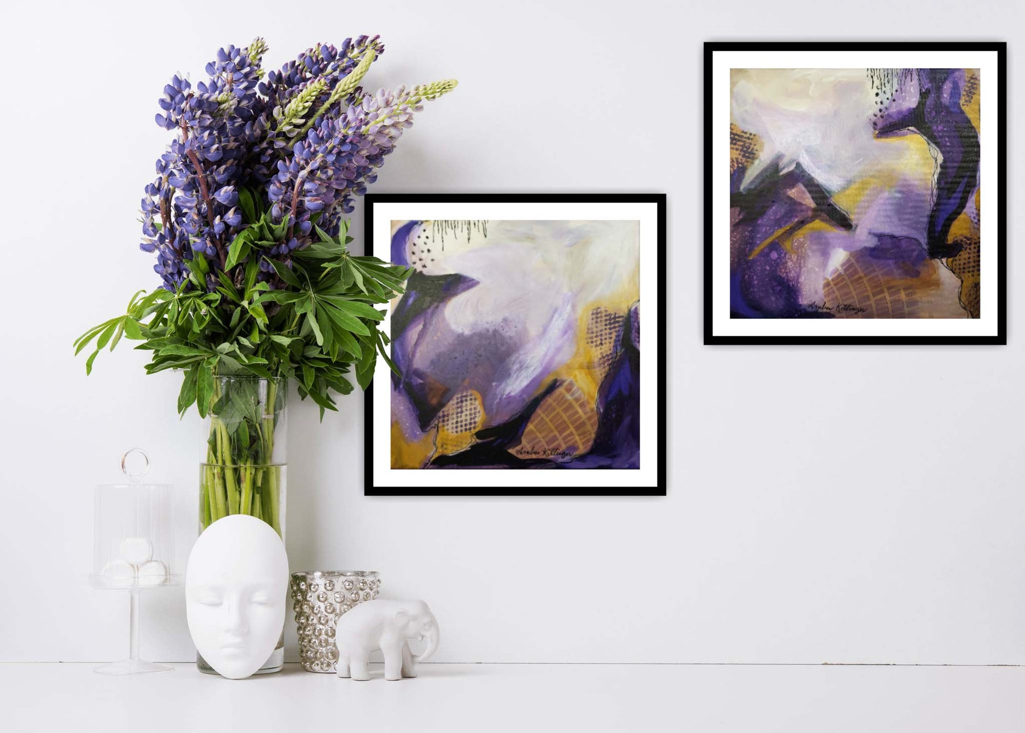 On Purpose Purple Diptych - Original Abstract Art Painting 12x12 (2 pc) (Unframed)